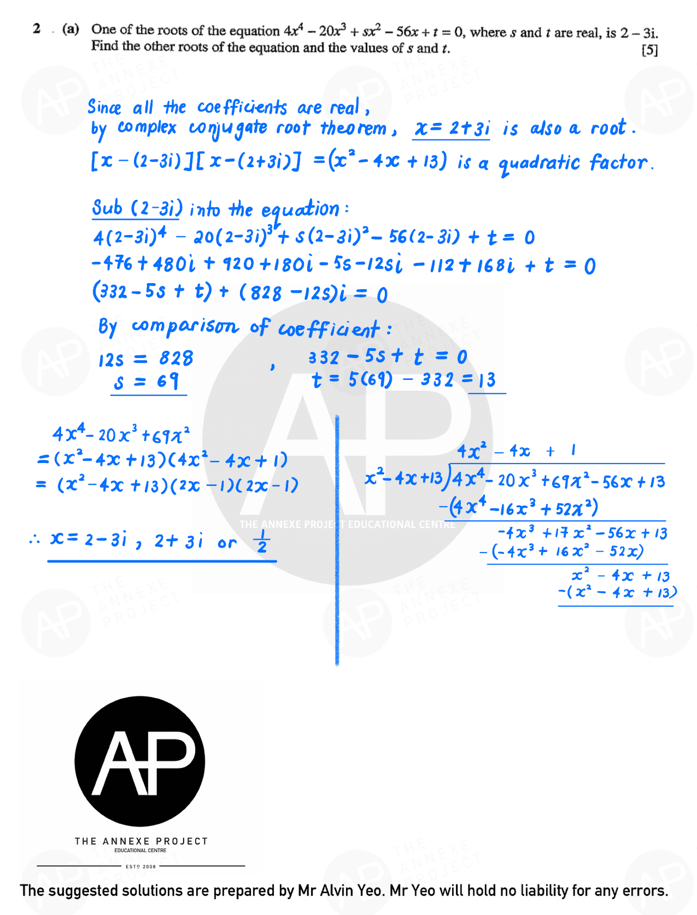 2018 GCE A LEVEL H2 MATHEMATICS PAPER 2 SOLUTION 3 2018 A Level H2 Mathematics Paper 2 page 03 fs8