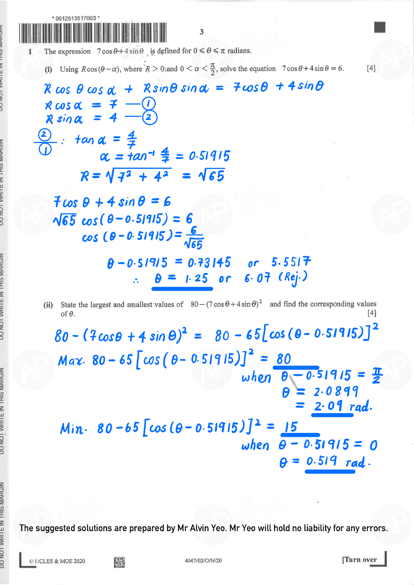 2020 GCE O LEVEL A MATHEMATICS PAPER 2 SOLUTION 1 2020 O Level A Math Paper 2 Solutions page 01 fs8