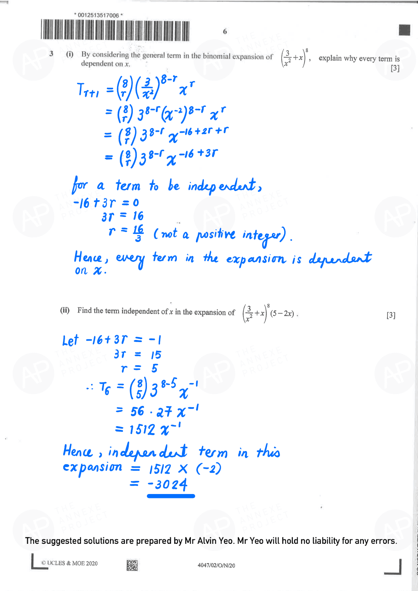 2020 GCE O LEVEL A MATHEMATICS PAPER 2 SOLUTION 4 2020 O Level A Math Paper 2 Solutions page 04 fs8