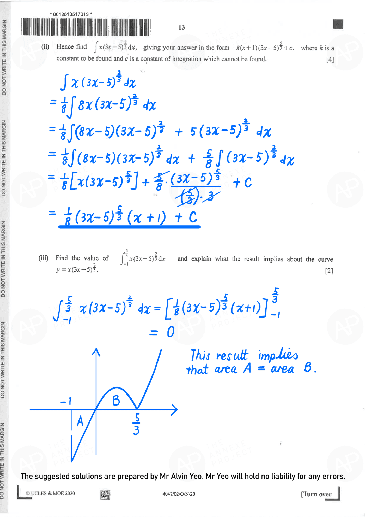 2020 GCE O LEVEL A MATHEMATICS PAPER 2 SOLUTION 11 2020 O Level A Math Paper 2 Solutions page 11 fs8