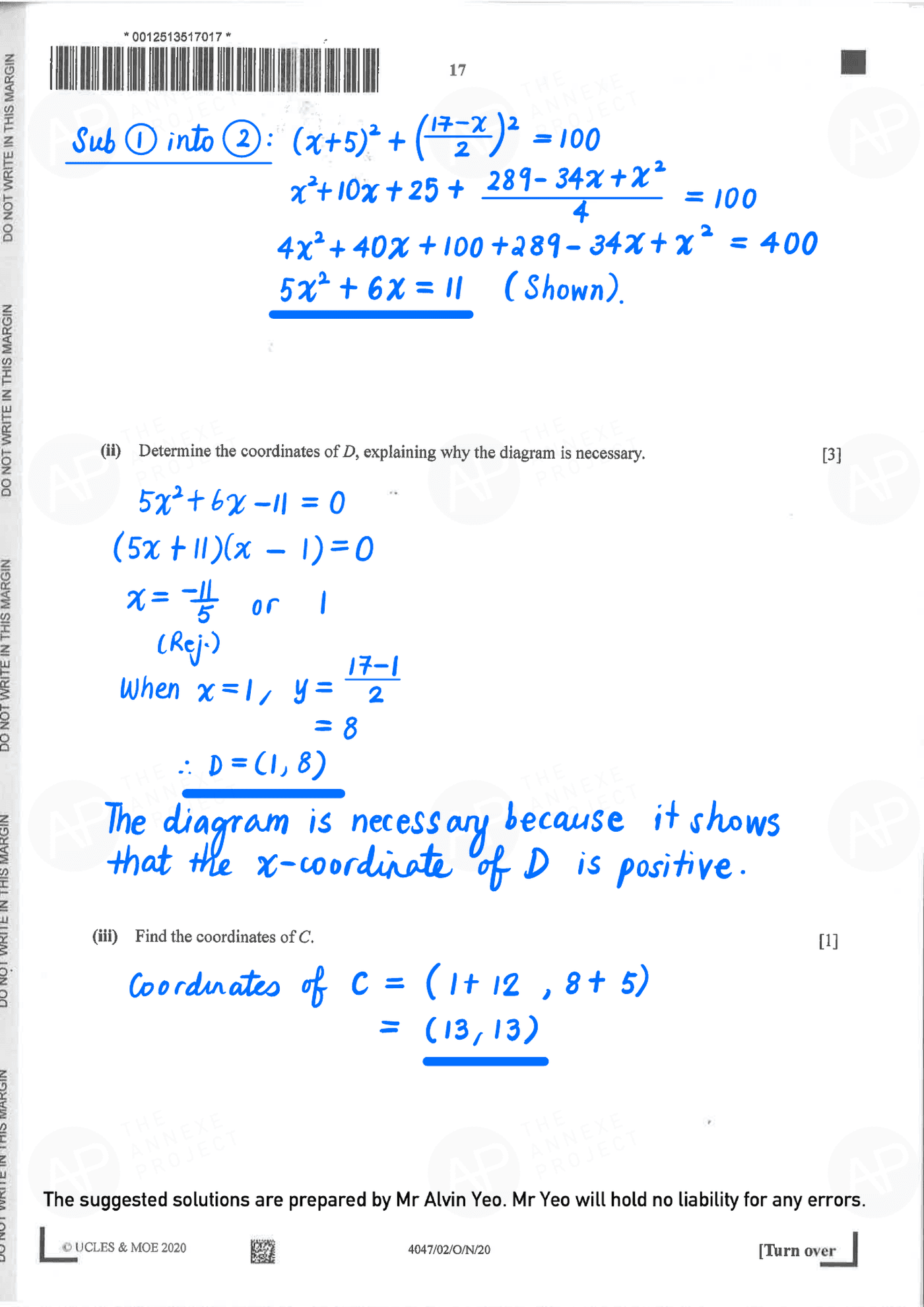 2020 GCE O LEVEL A MATHEMATICS PAPER 2 SOLUTION 15 2020 O Level A Math Paper 2 Solutions page 15 fs8