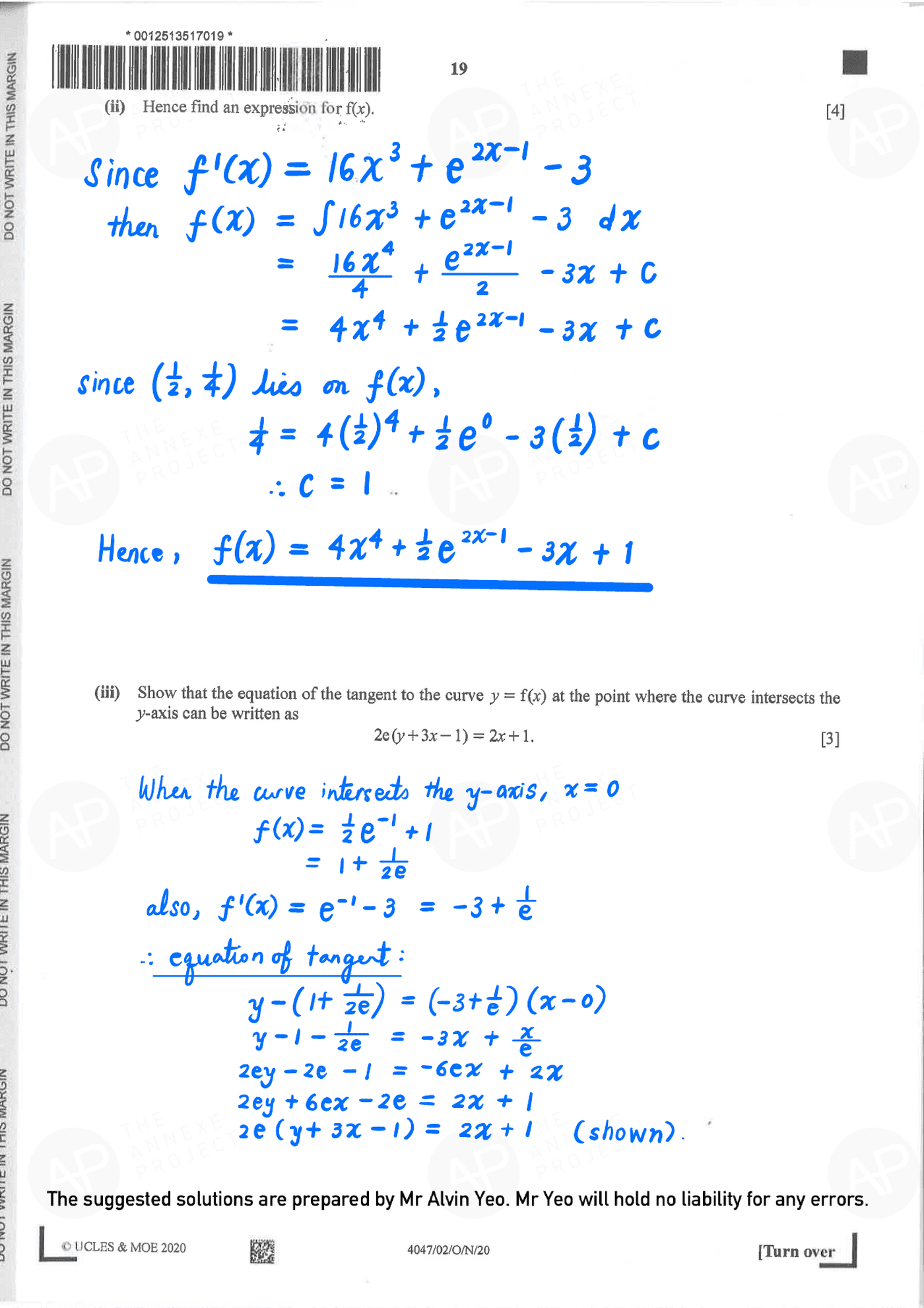 2020 GCE O LEVEL A MATHEMATICS PAPER 2 SOLUTION 17 2020 O Level A Math Paper 2 Solutions page 17 fs8