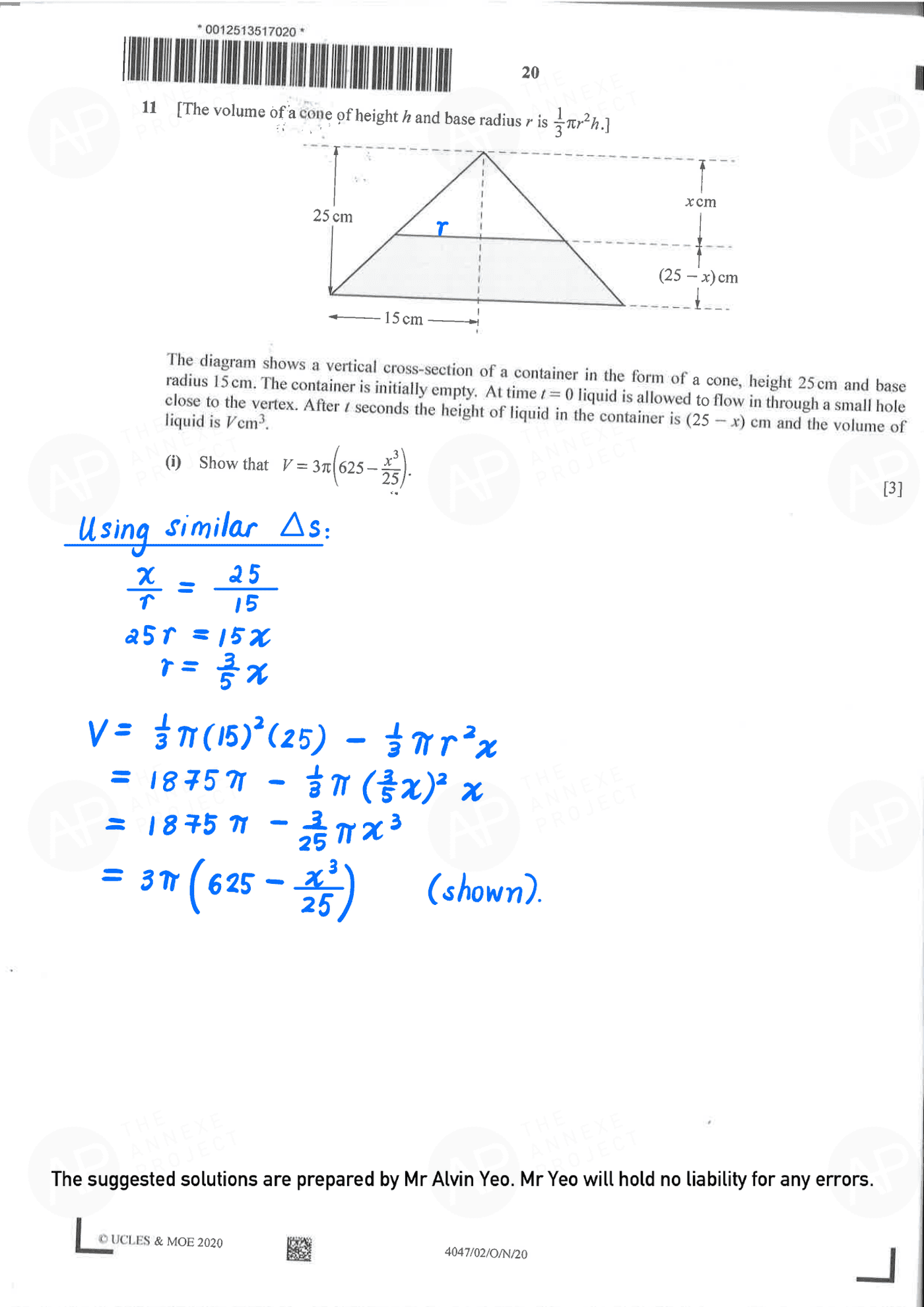 2020 GCE O LEVEL A MATHEMATICS PAPER 2 SOLUTION 18 2020 O Level A Math Paper 2 Solutions page 18 fs8