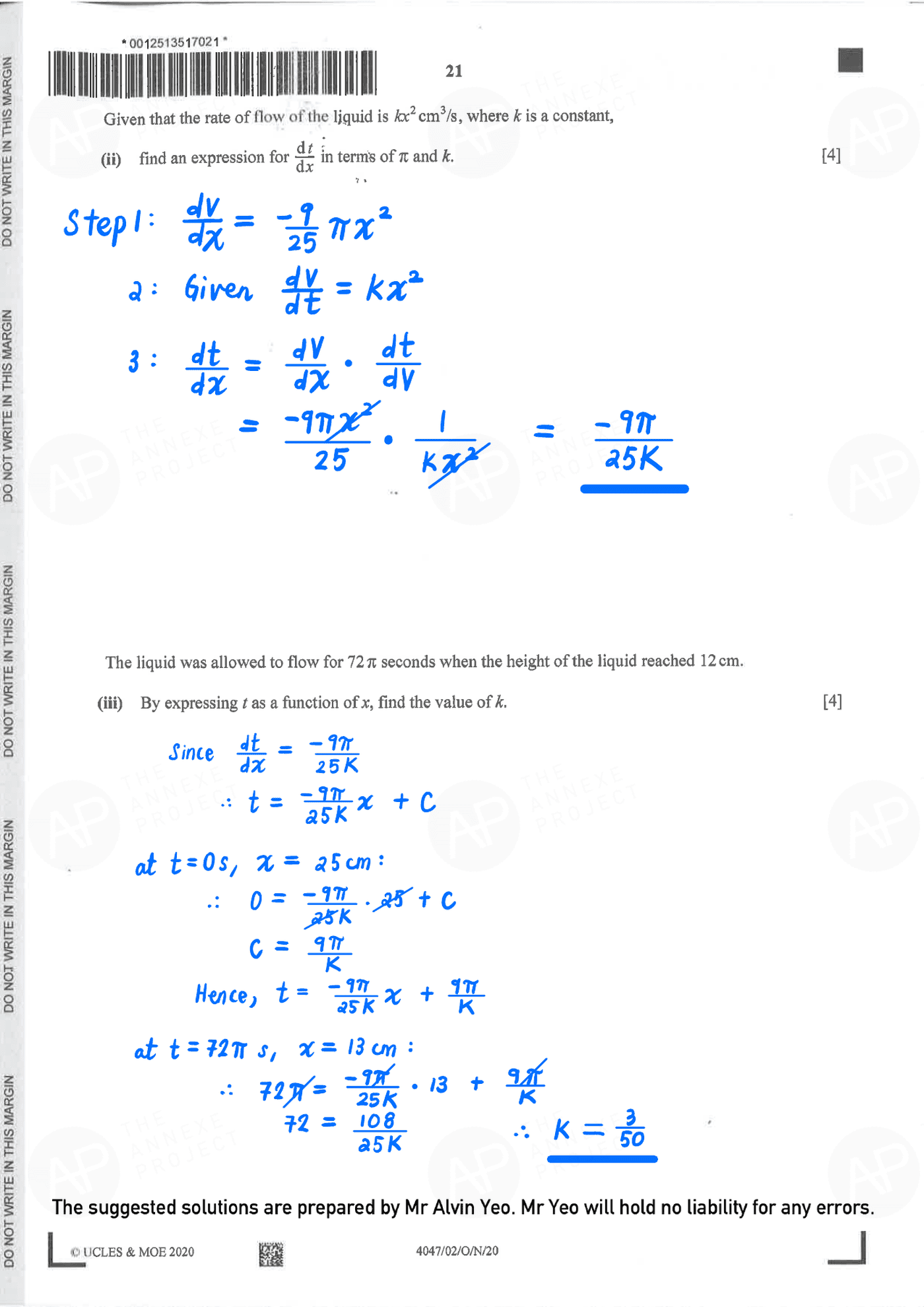 2020 GCE O LEVEL A MATHEMATICS PAPER 2 SOLUTION 19 2020 O Level A Math Paper 2 Solutions page 19 fs8