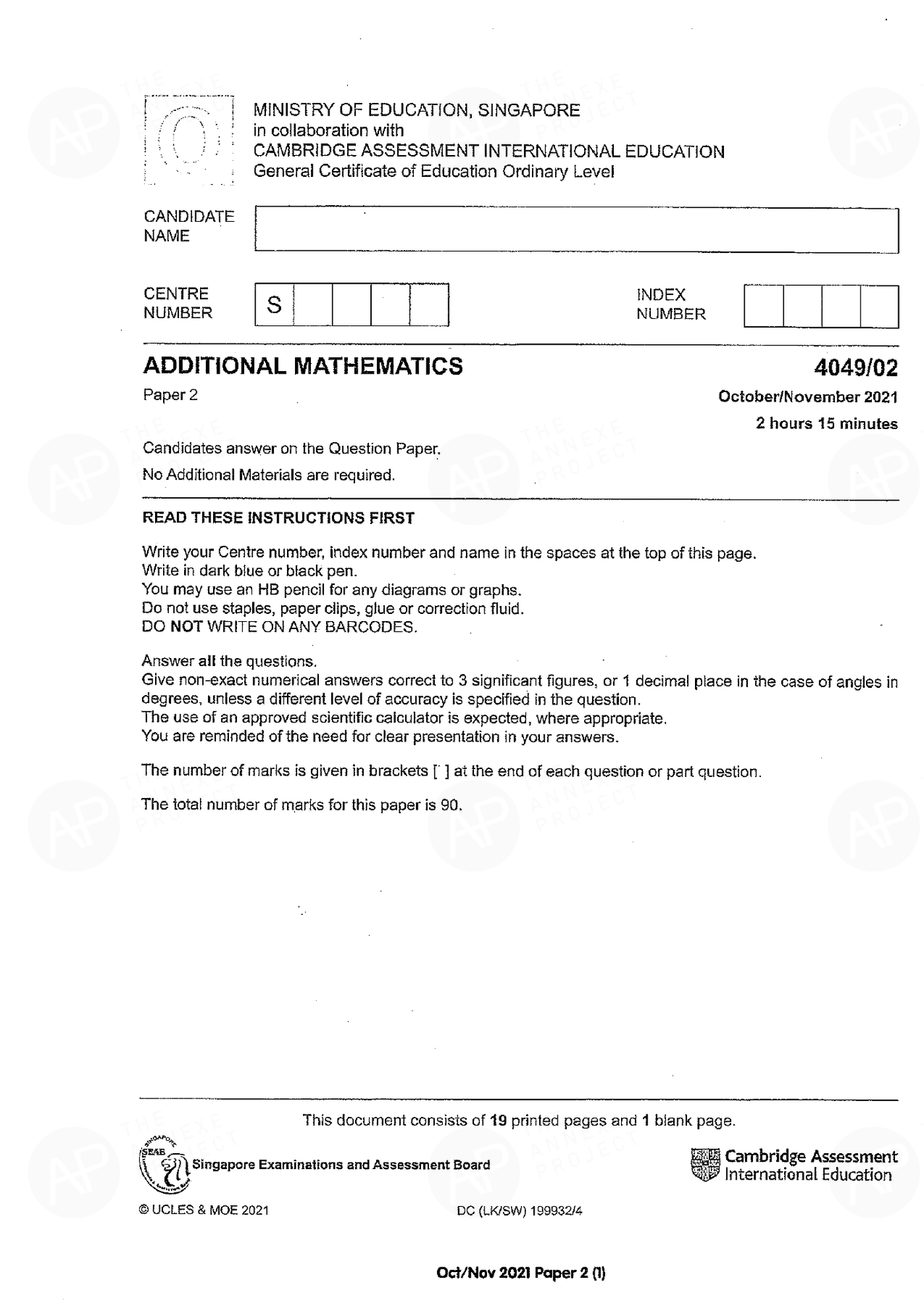 2021 O Level A Math Paper 2 page 01 fs8