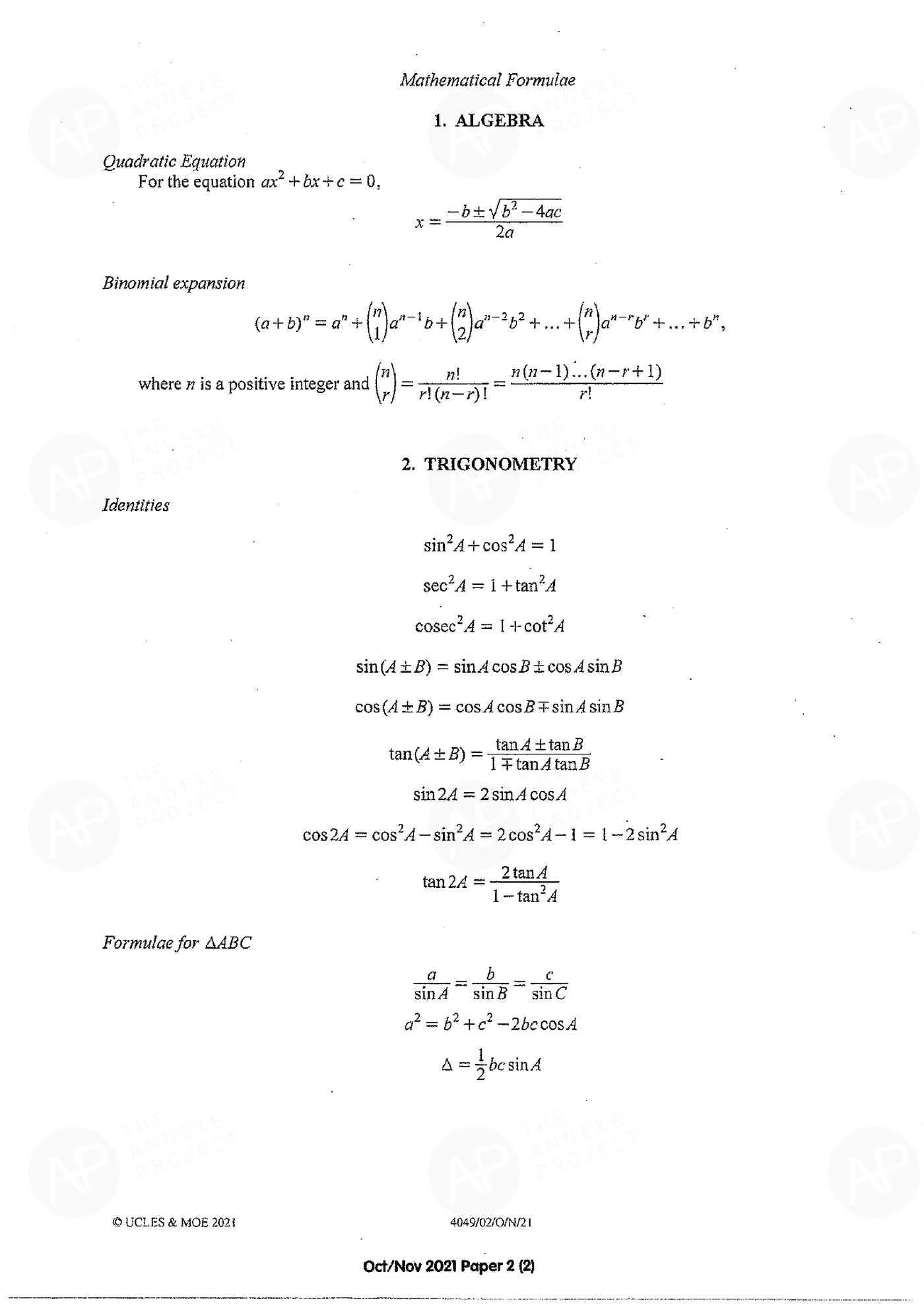 2021 O Level A Math Paper 2 page 02 fs8