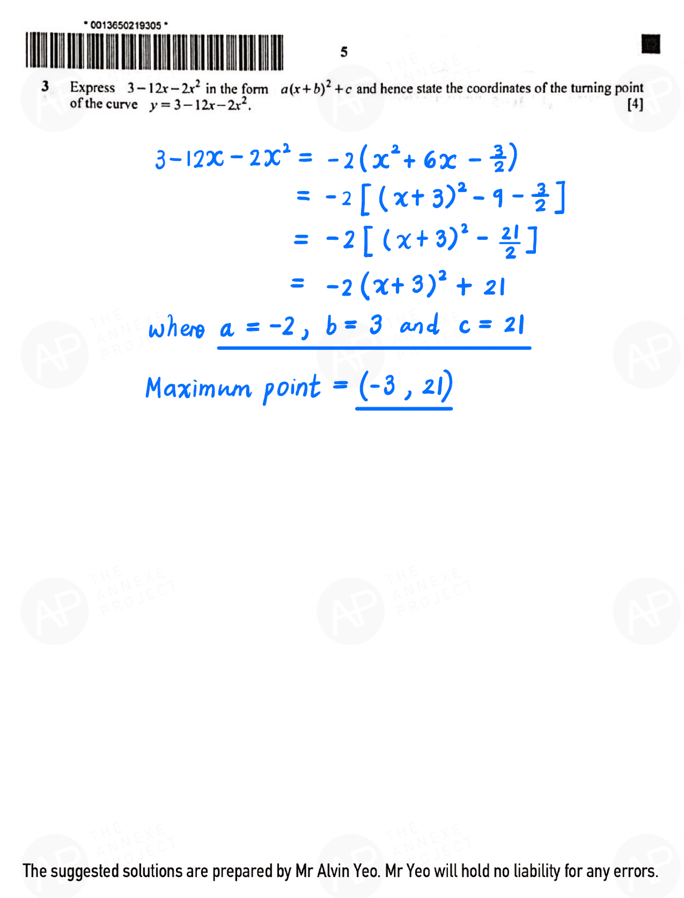 2022 O Level A Math Paper 1 solutions page 05 fs8