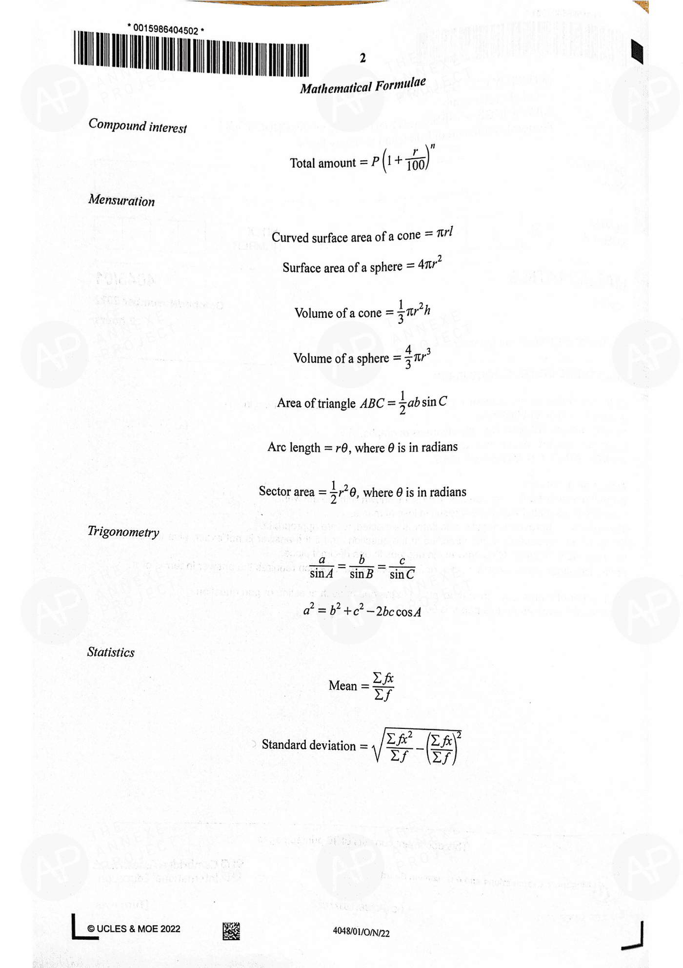 2022 O Level Elementary Mathematics Paper 1 page 02 fs8