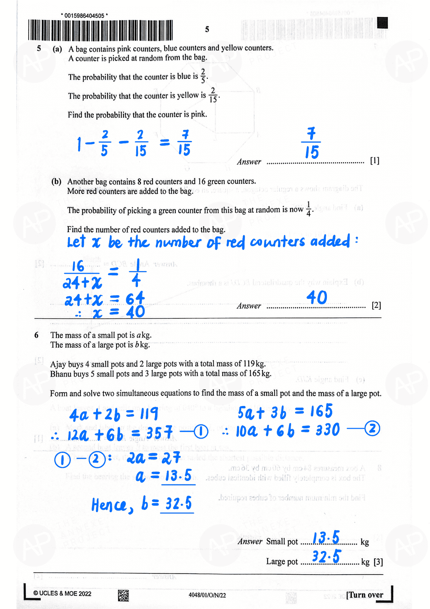 2022 O Level Elementary Mathematics Paper 1 page 05 fs8