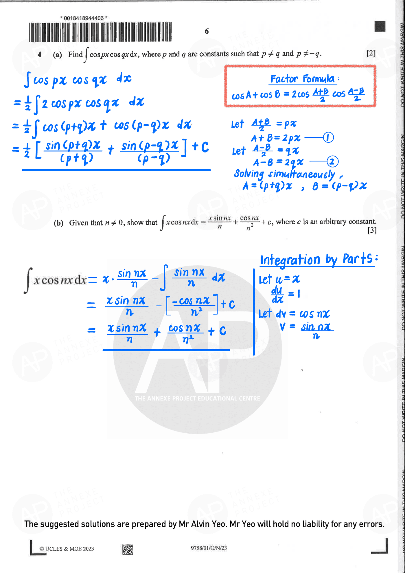 2023 A Level H2 Mathematics Paper 1 Solutions page 06 fs8