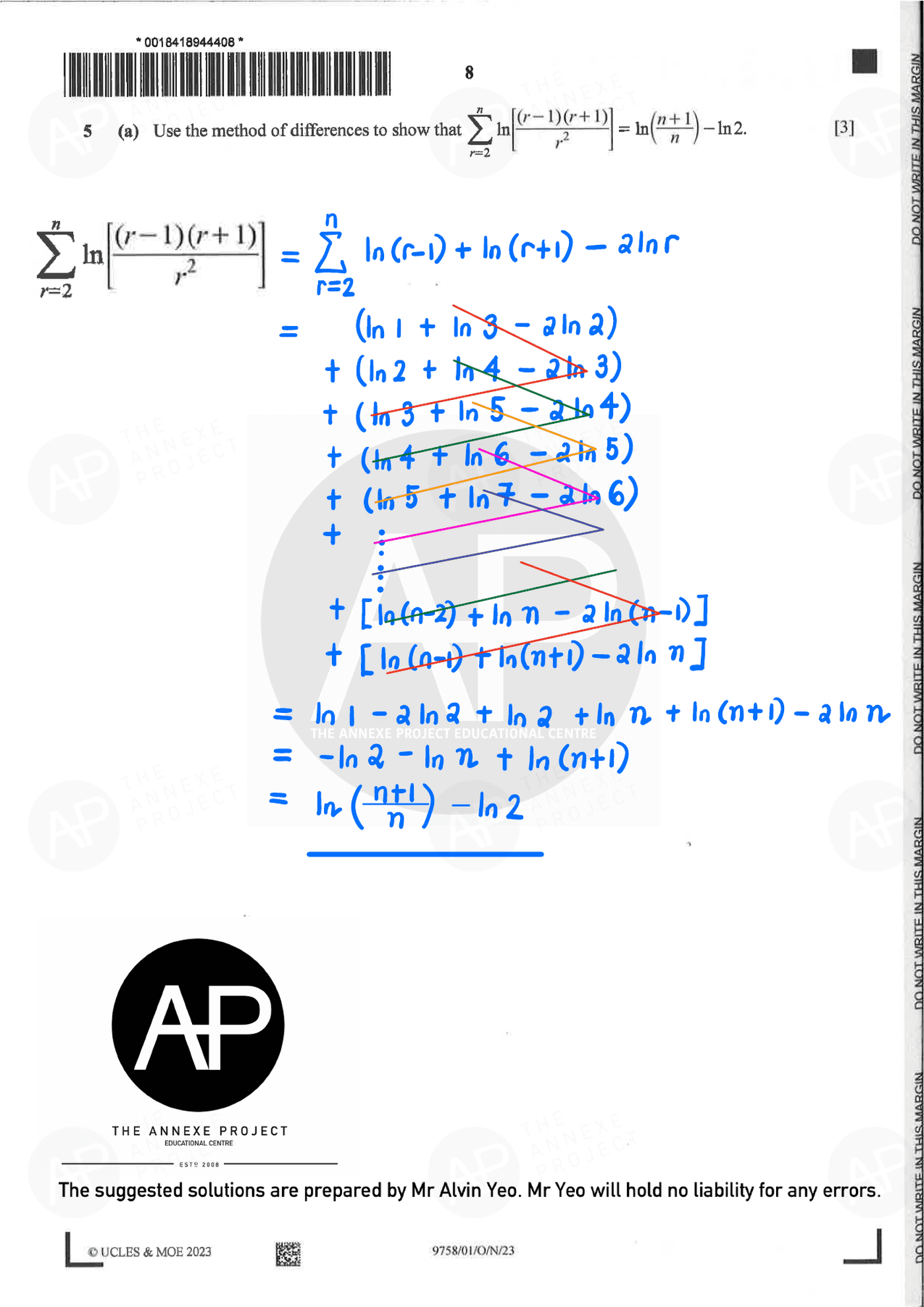 2023 A Level H2 Mathematics Paper 1 Solutions page 08 fs8