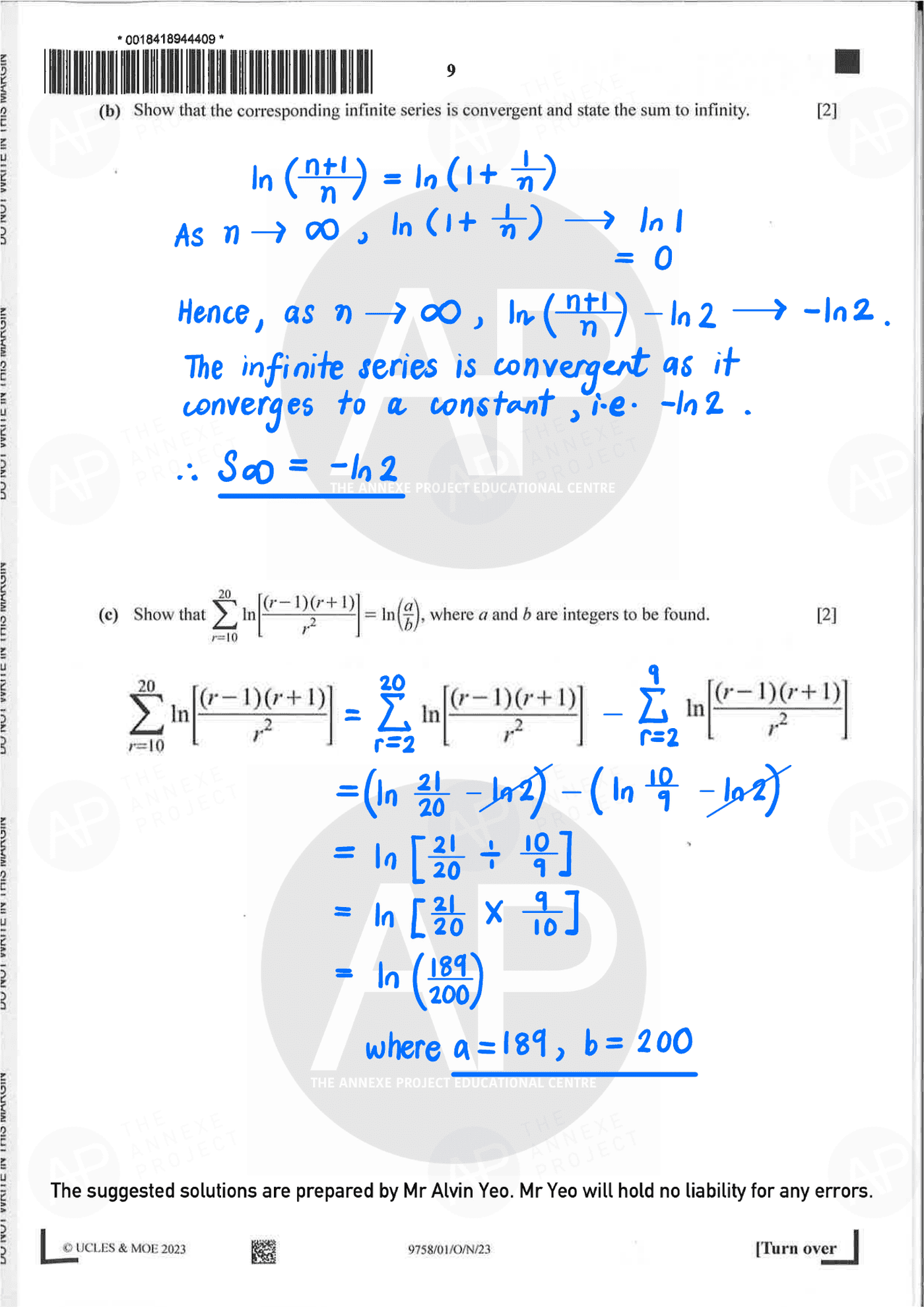 2023 A Level H2 Mathematics Paper 1 Solutions page 09 fs8
