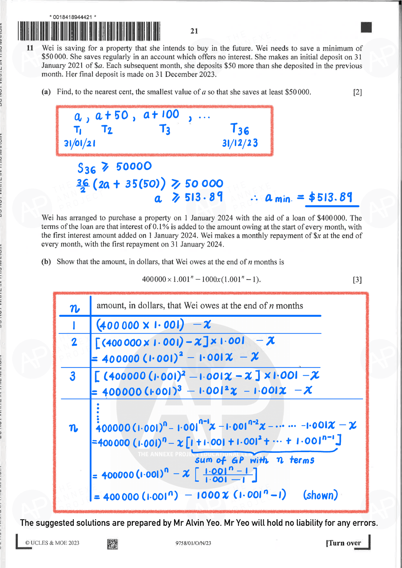 2023 A Level H2 Mathematics Paper 1 Solutions page 21 fs8