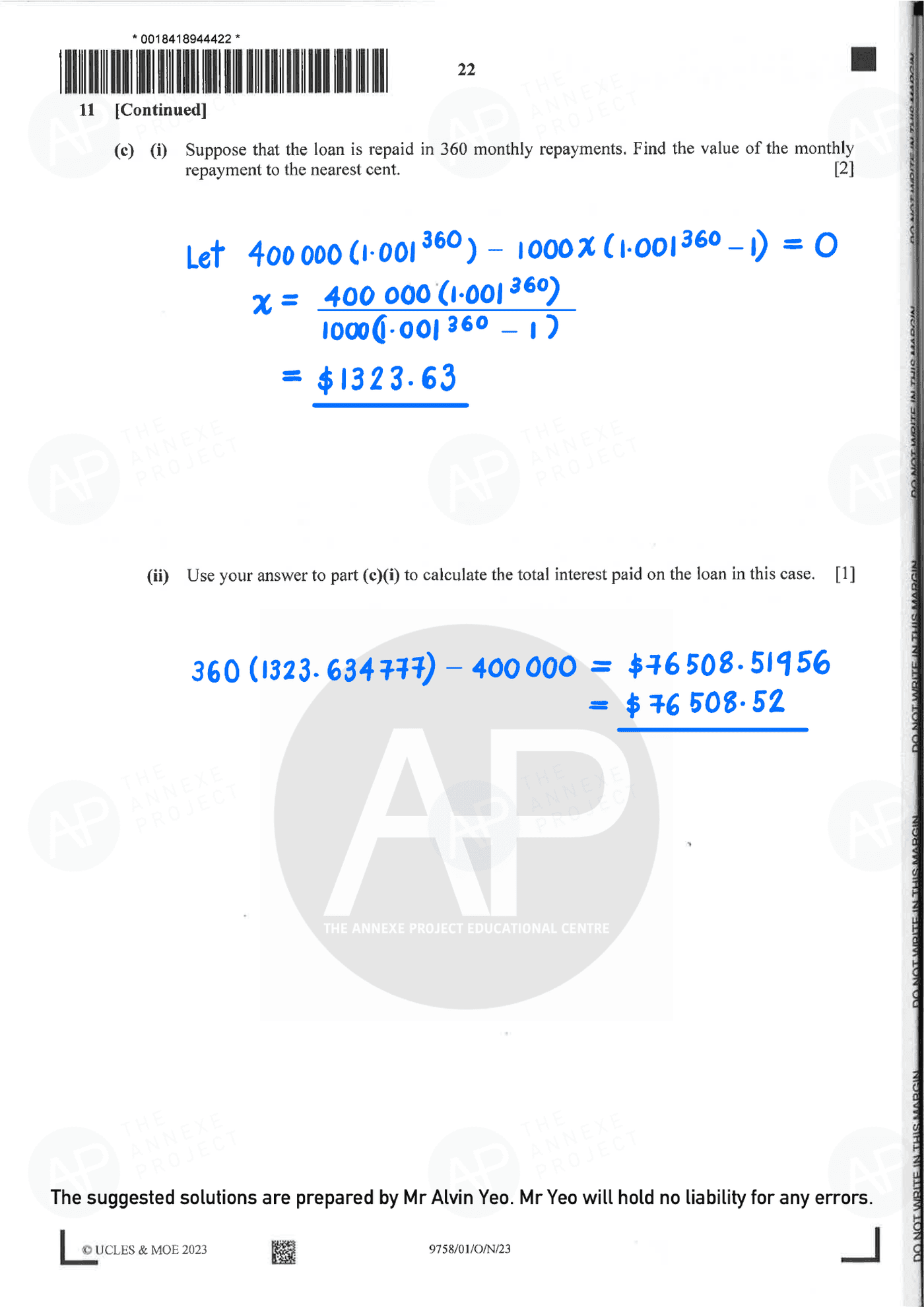 2023 A Level H2 Mathematics Paper 1 Solutions page 22 fs8