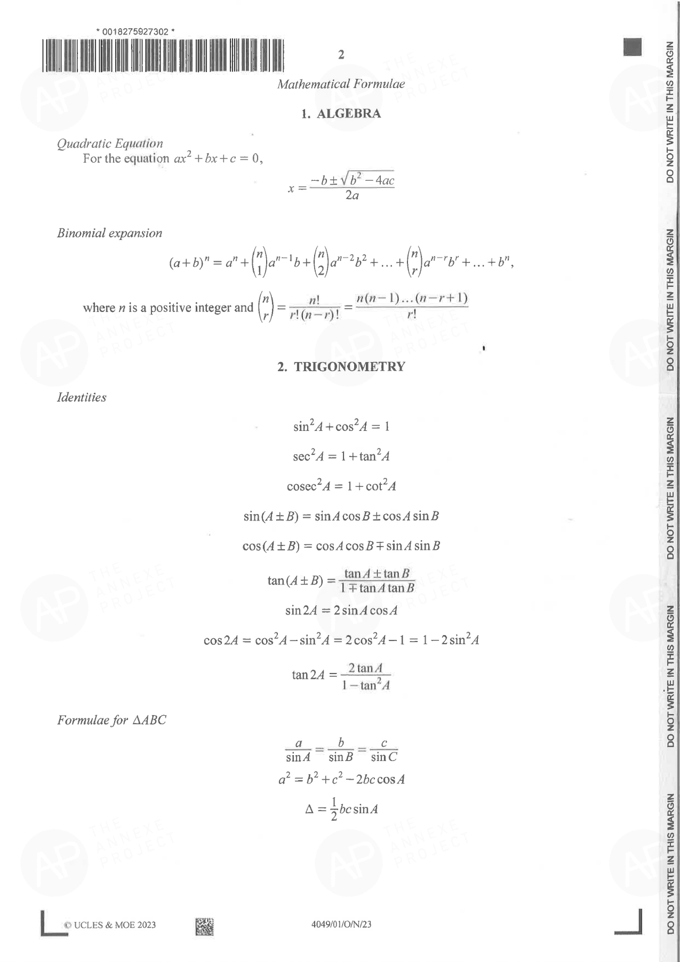 2023 O Level A Math Paper 1 solutions page 02 fs8