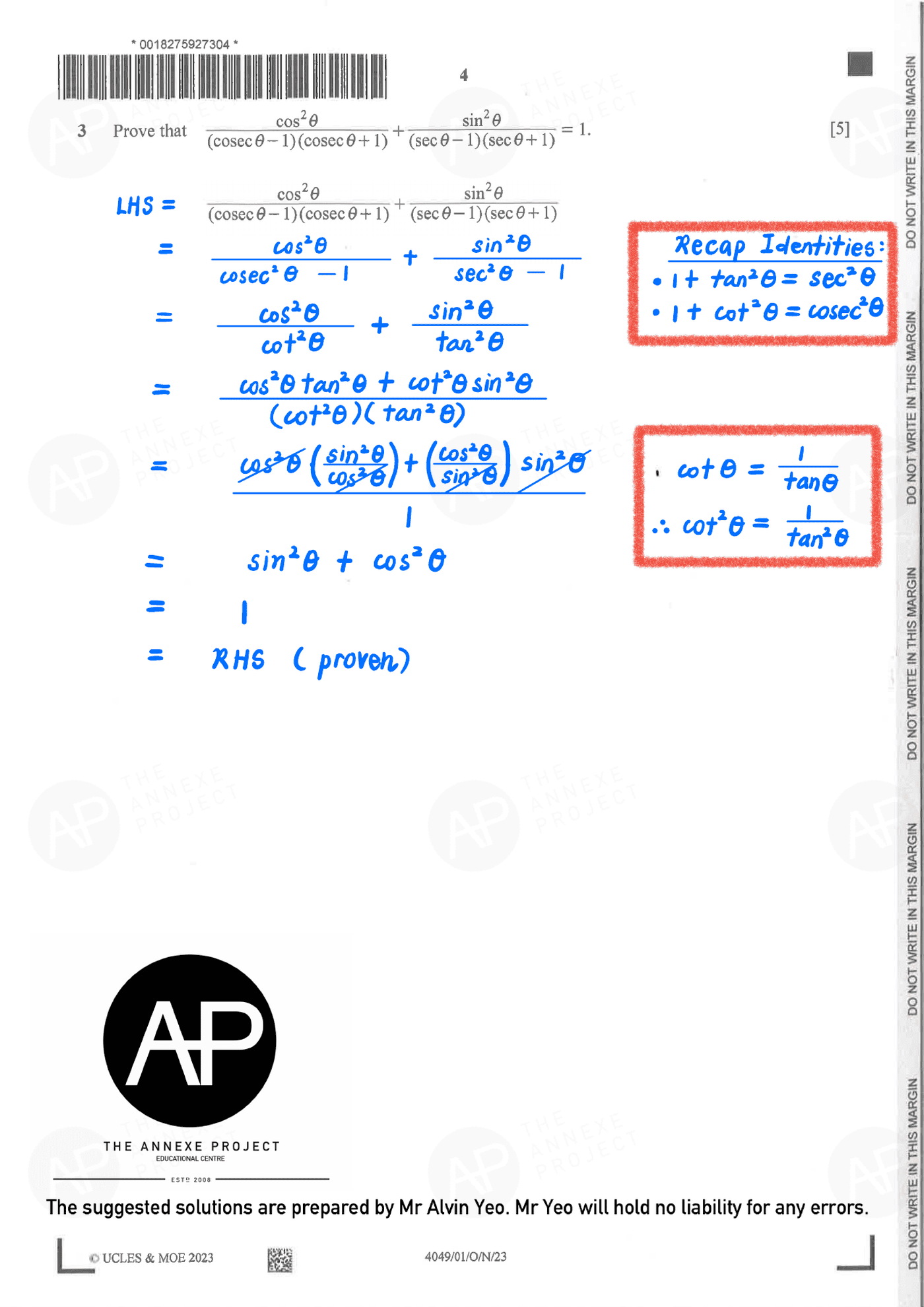 2023 O Level A Math Paper 1 solutions page 04 fs8