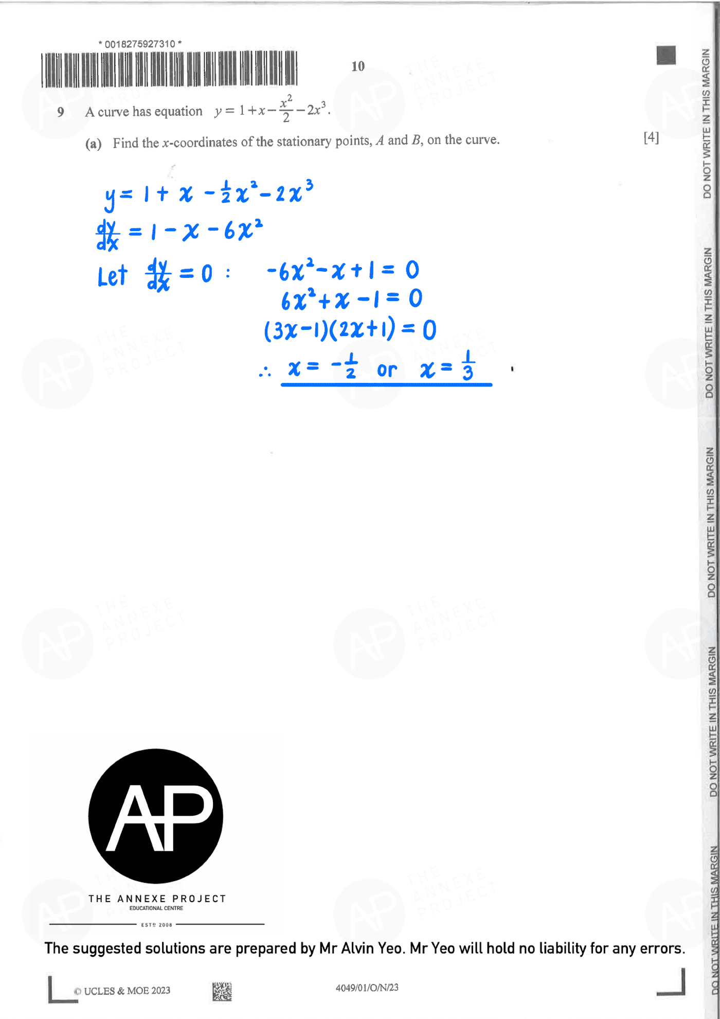 2023 O Level A Math Paper 1 solutions page 10 fs8