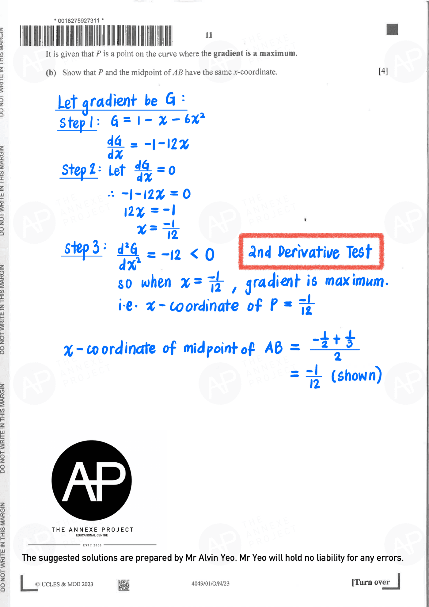 2023 O Level A Math Paper 1 solutions page 11 fs8