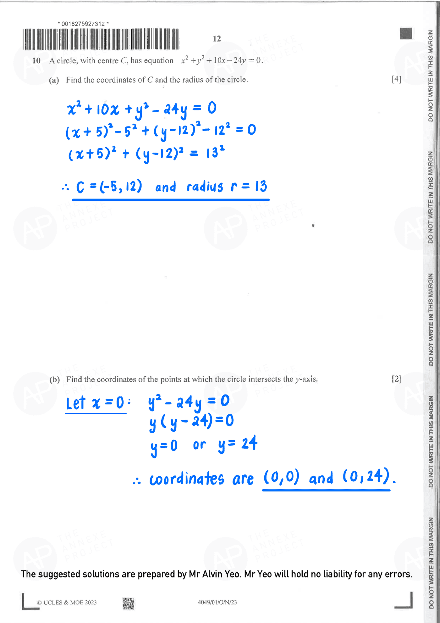 2023 O Level A Math Paper 1 solutions page 12 fs8