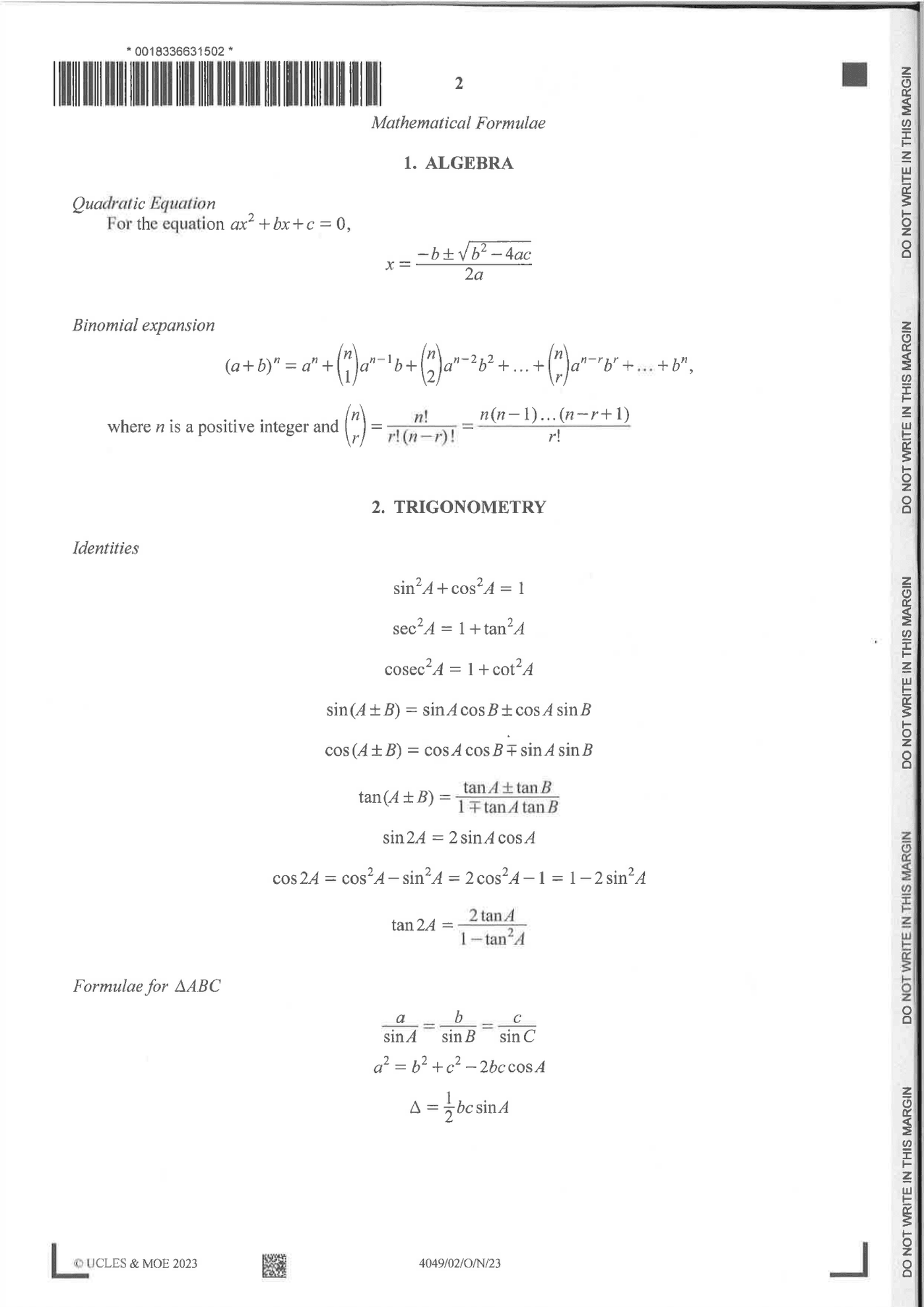 2023 O Level A Math Paper 2 solutions page 02
