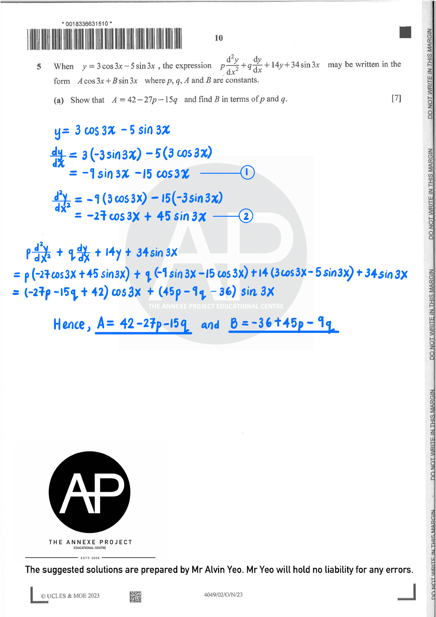 2023 O Level A Math Paper 2 solutions page 10