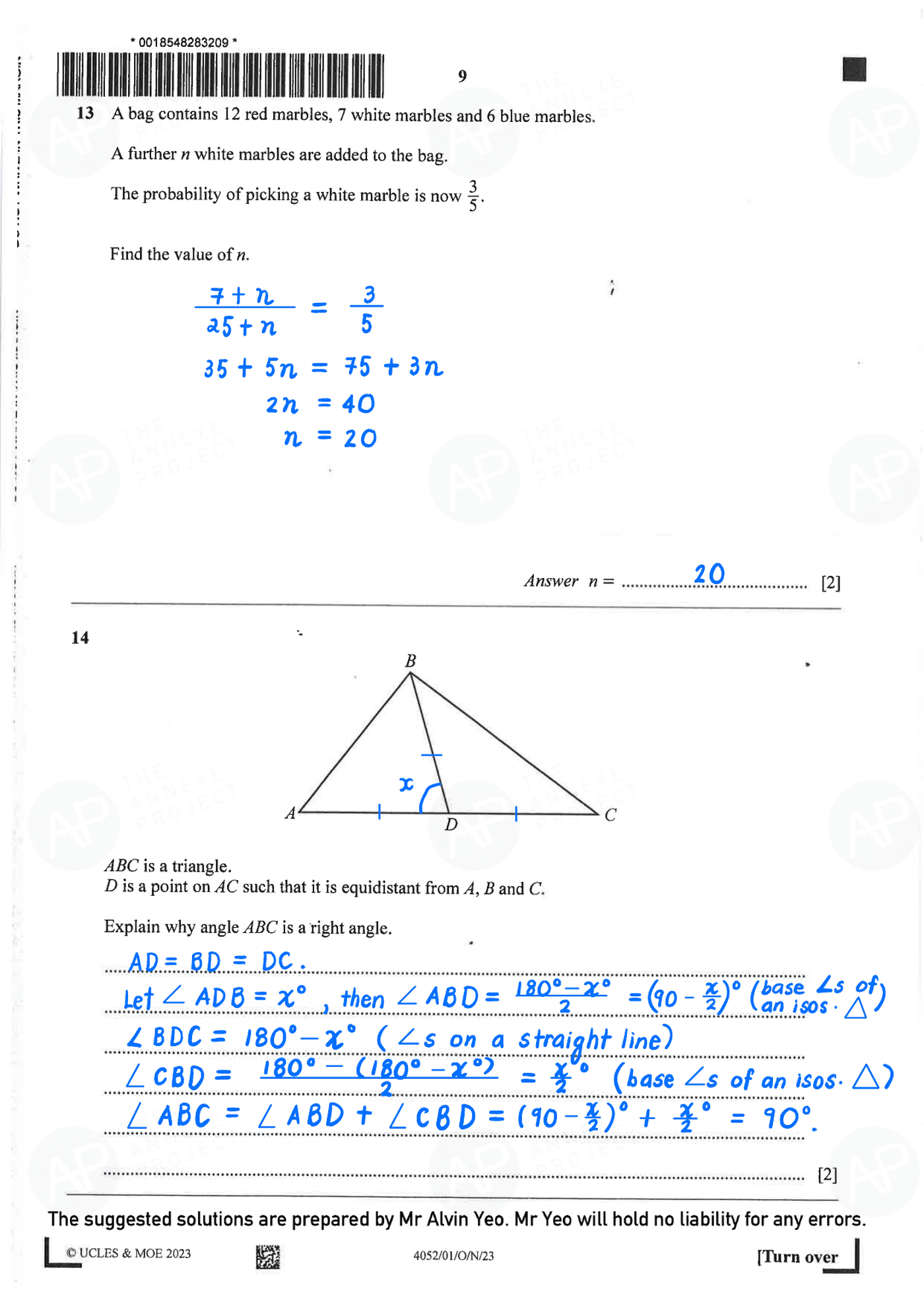 2023 O Level Elementary Mathematics Paper 1 alvin updated page 09 fs8