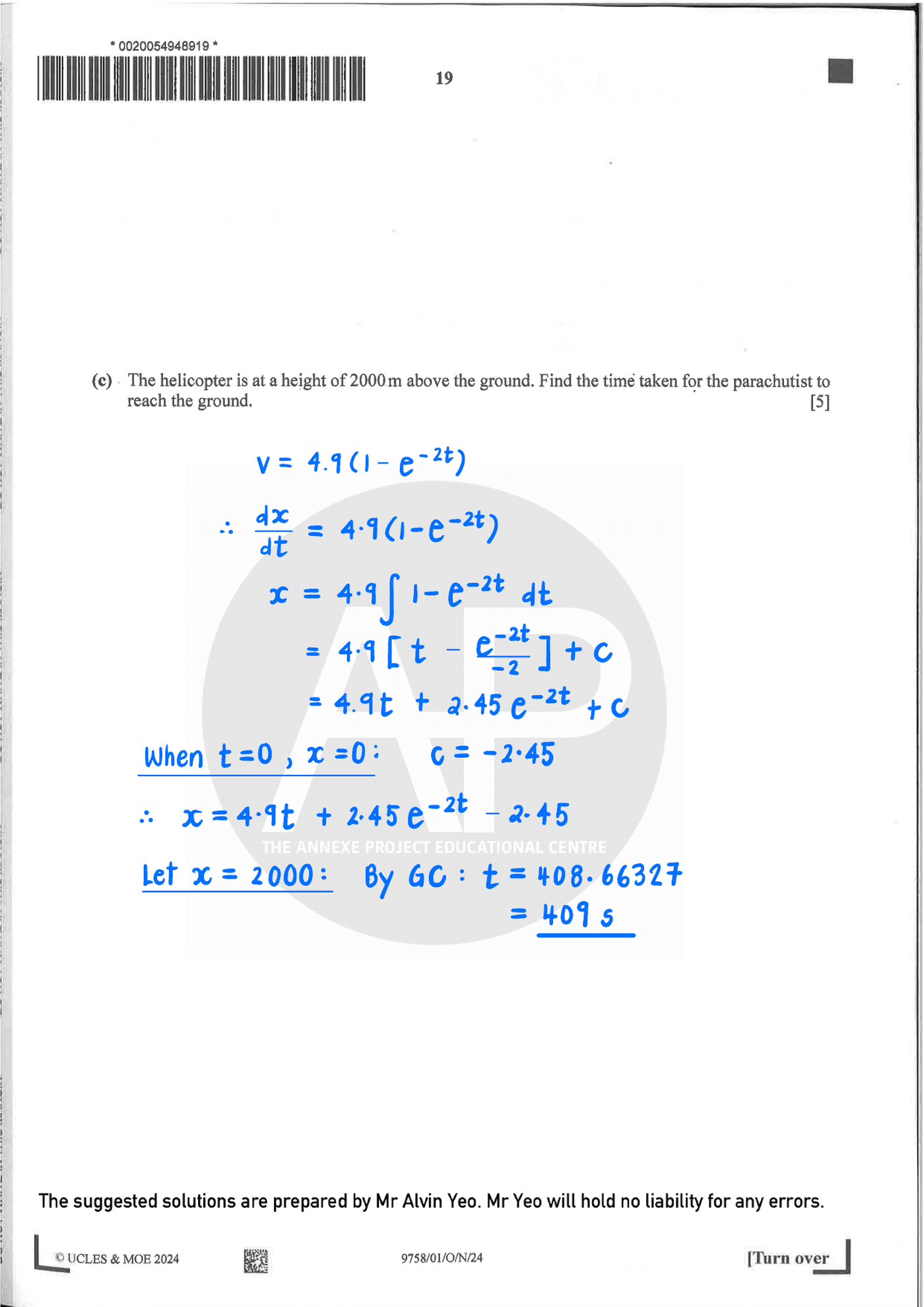 2024 A Level H2 Mathematics Paper 1 page 19