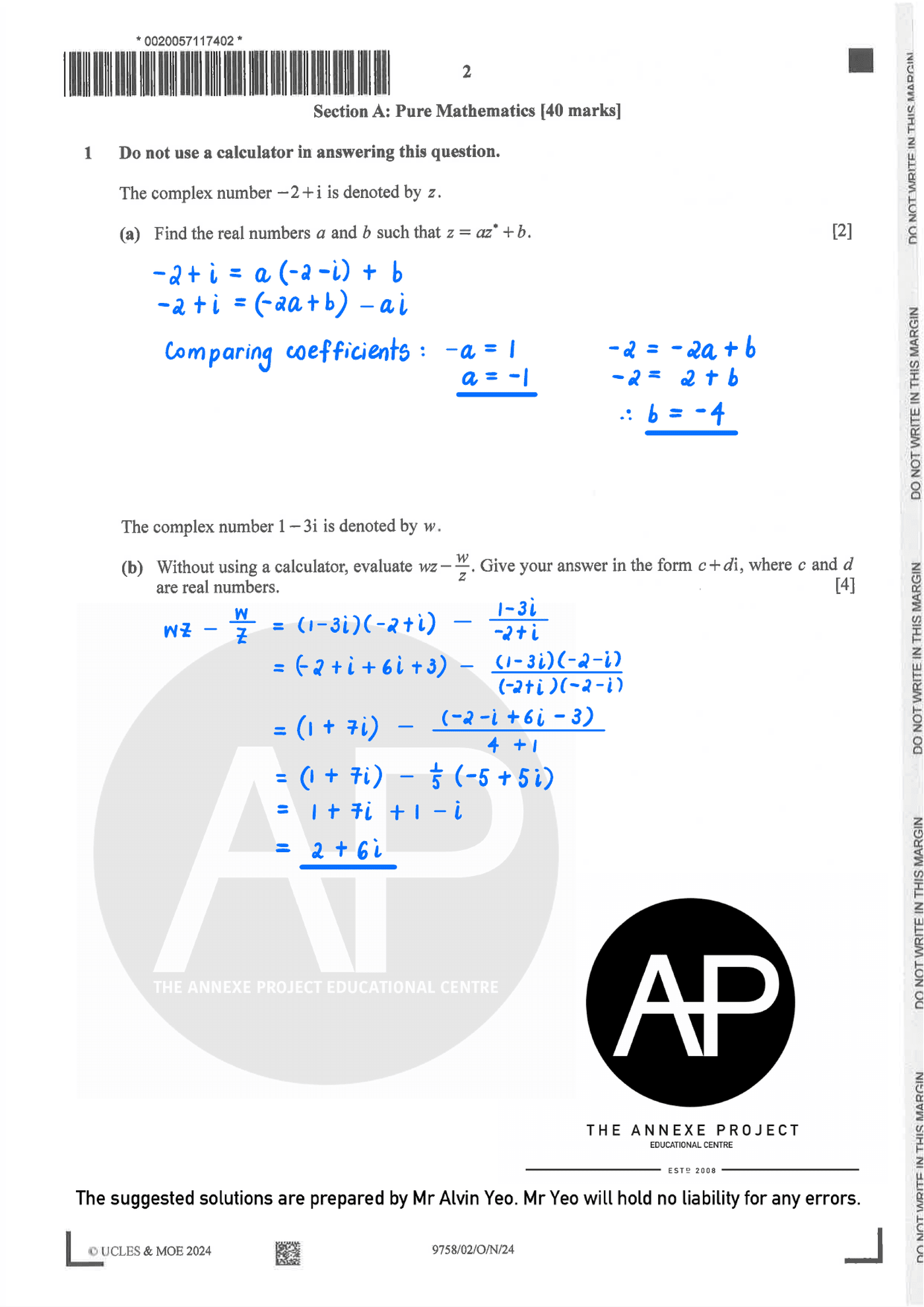 2024 GCE A LEVEL H2 MATHEMATICS PAPER 2 SOLUTION 2 2024 A Level H2 Mathematics Paper 2 page 02
