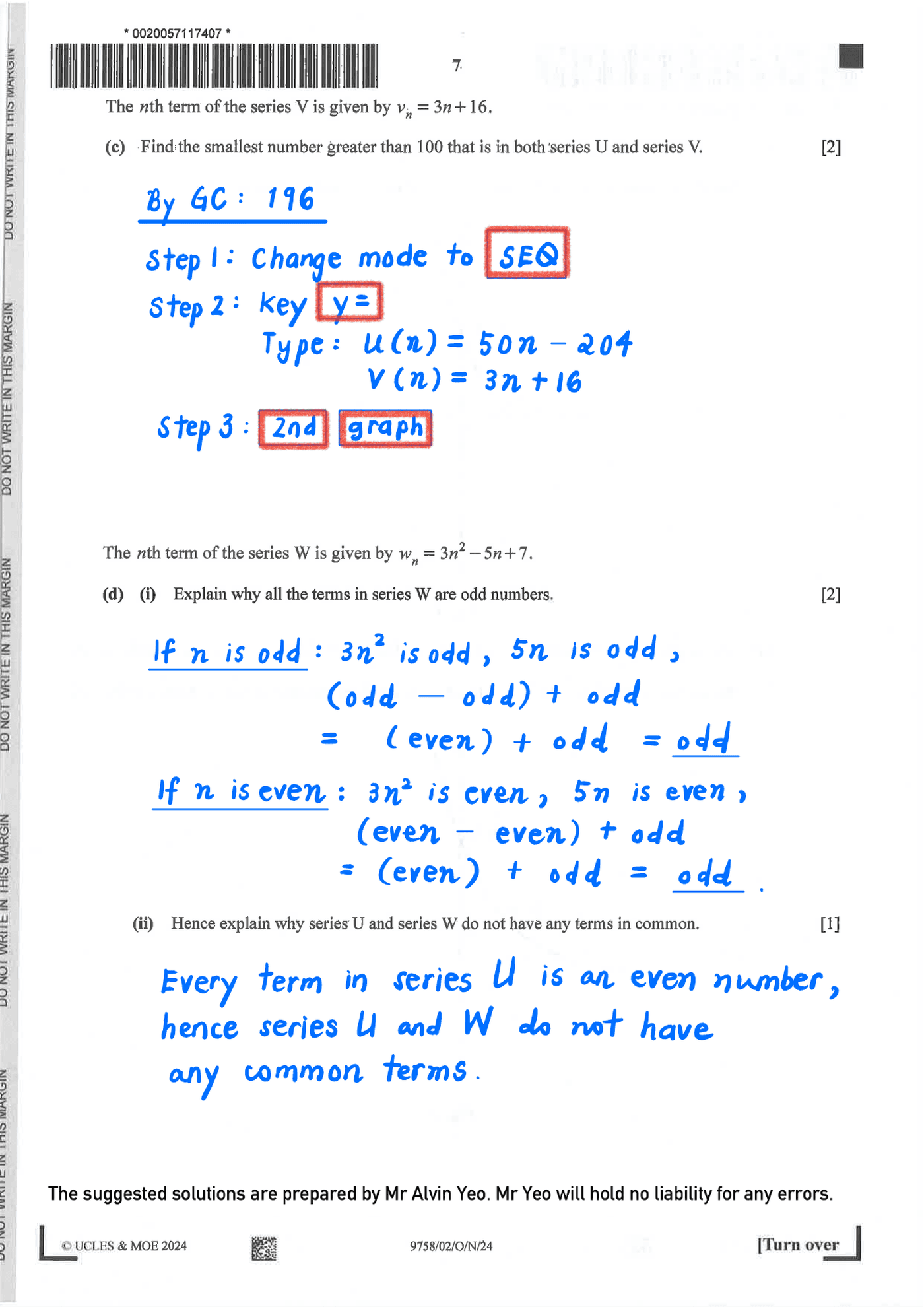 2024 GCE A LEVEL H2 MATHEMATICS PAPER 2 SOLUTION 7 2024 A Level H2 Mathematics Paper 2 page 07