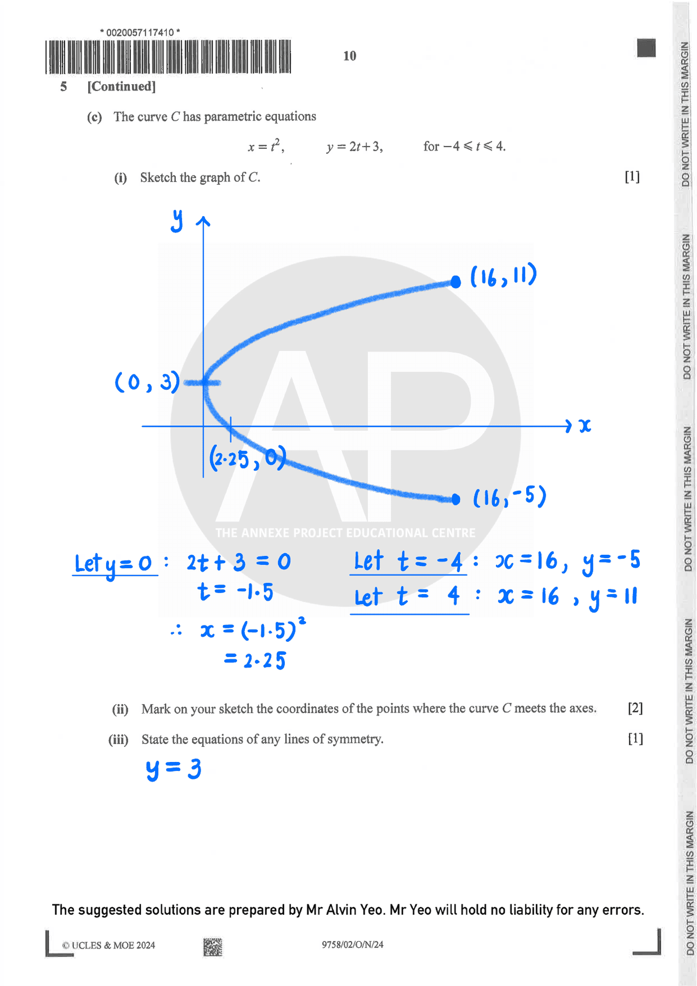 2024 GCE A LEVEL H2 MATHEMATICS PAPER 2 SOLUTION 10 2024 A Level H2 Mathematics Paper 2 page 10