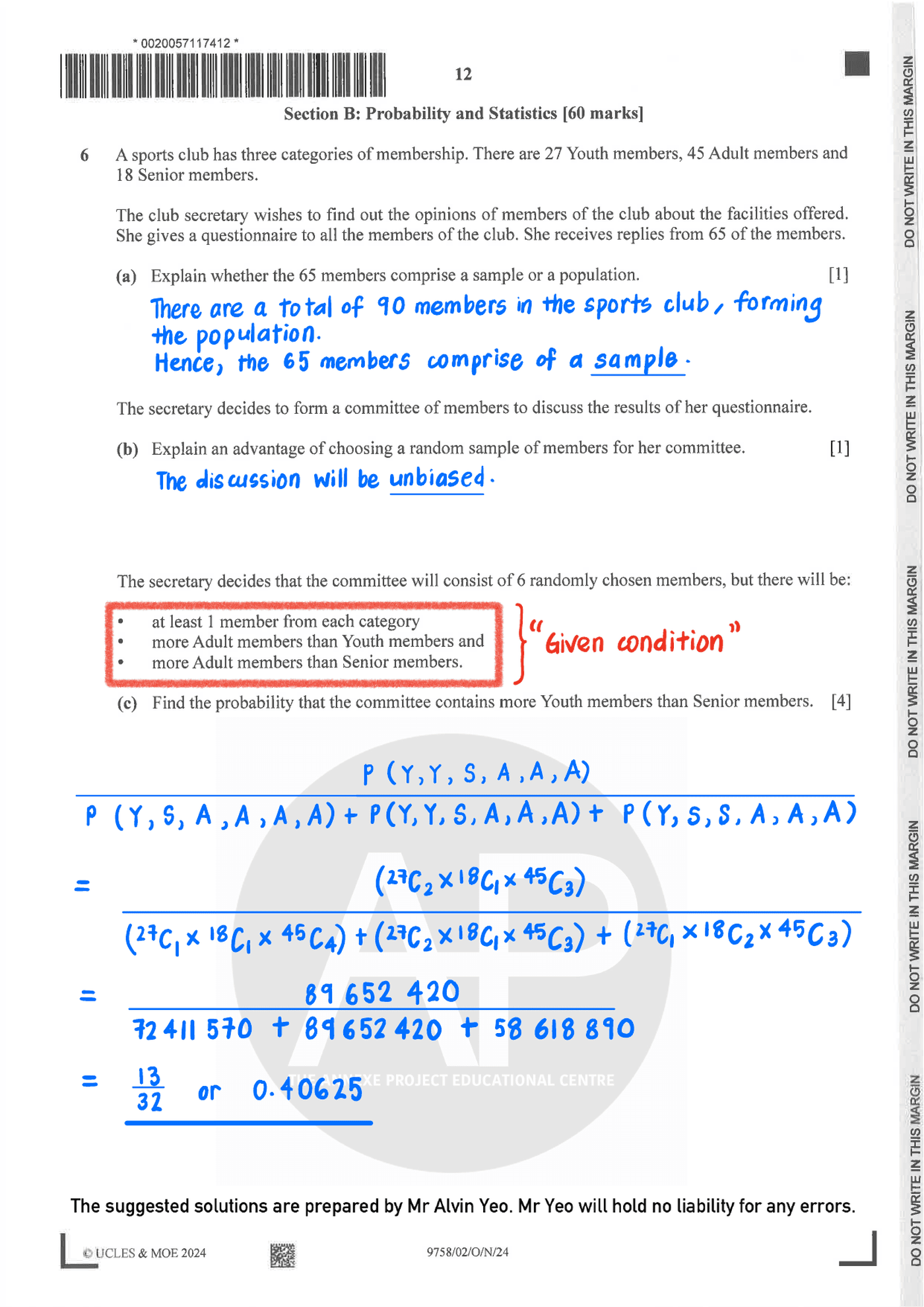 2024 GCE A LEVEL H2 MATHEMATICS PAPER 2 SOLUTION 13 2024 A Level H2 Mathematics Paper 2 page 12
