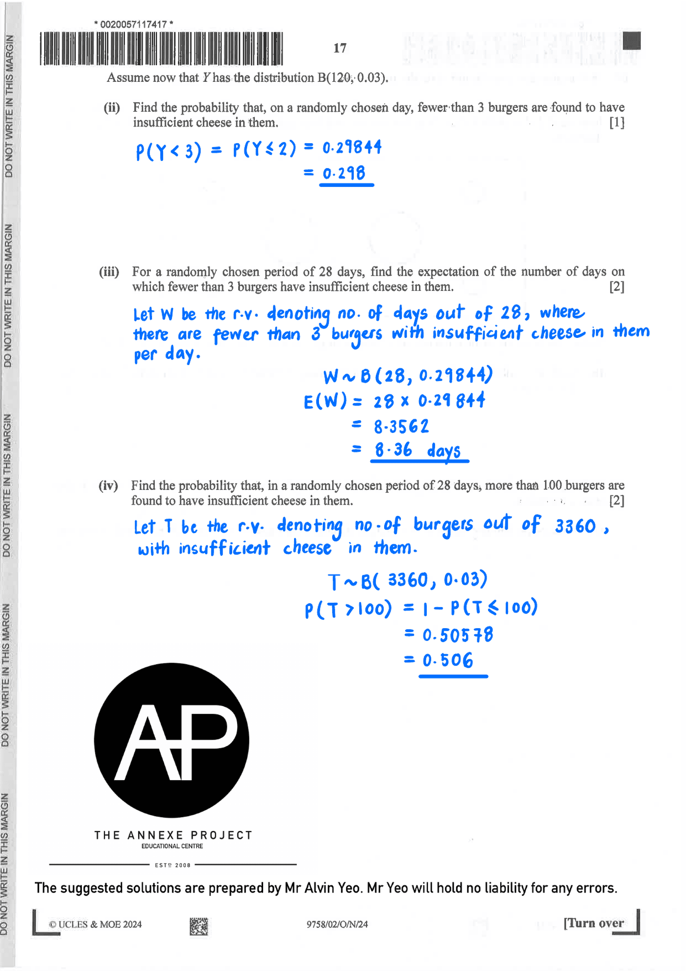2024 GCE A LEVEL H2 MATHEMATICS PAPER 2 SOLUTION 18 2024 A Level H2 Mathematics Paper 2 page 17
