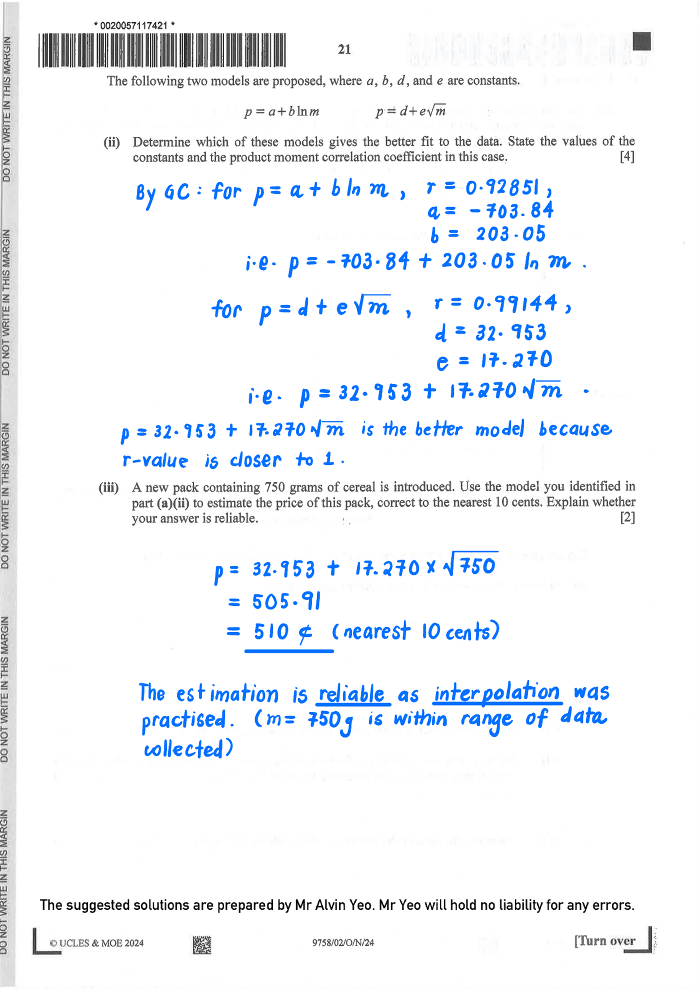 2024 GCE A LEVEL H2 MATHEMATICS PAPER 2 SOLUTION 22 2024 A Level H2 Mathematics Paper 2 page 21