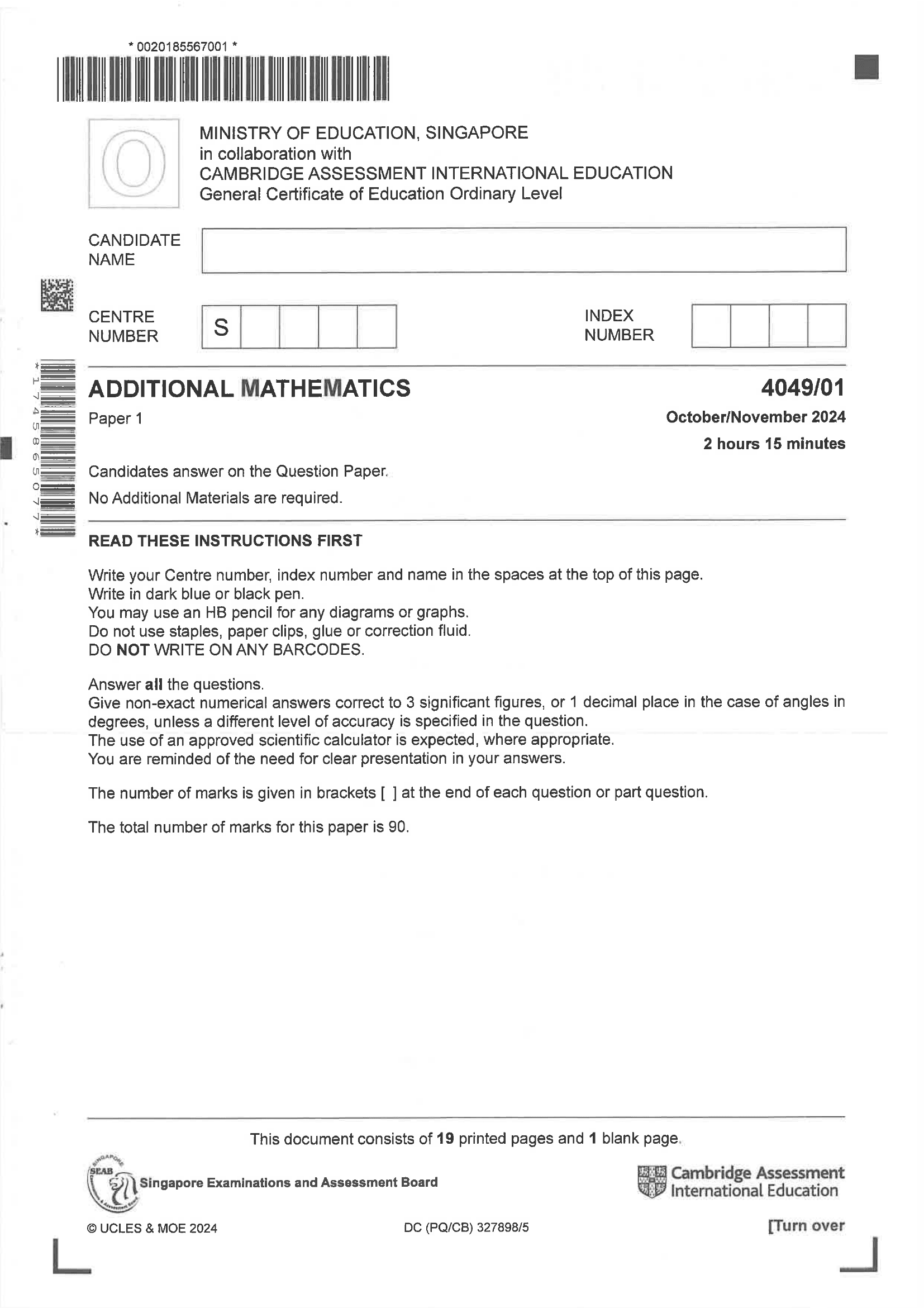2024 O Level A Math Paper 1 Solutions page 1