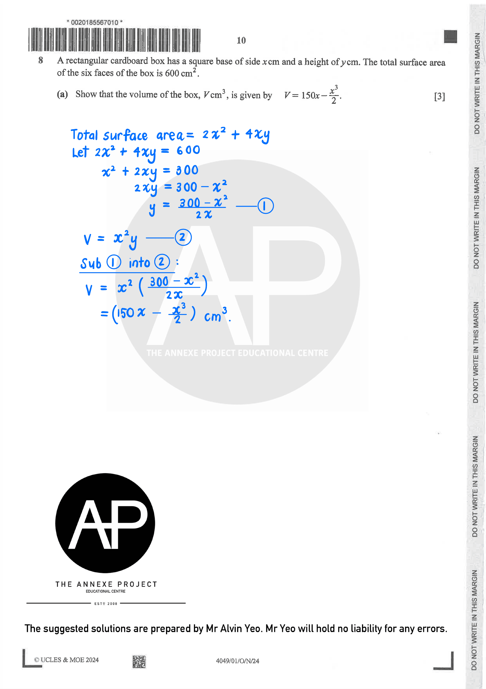2024 O Level A Math Paper 1 Solutions page 10