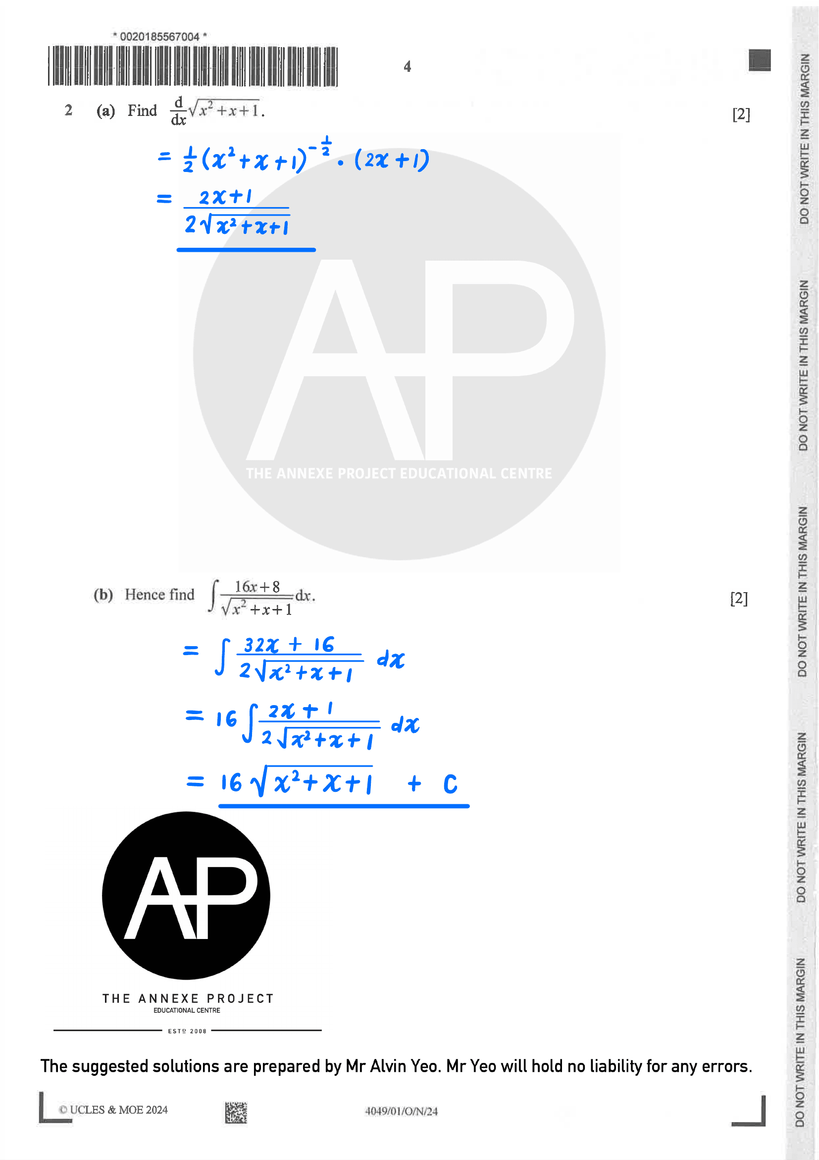 2024 O Level A Math Paper 1 Solutions page 4