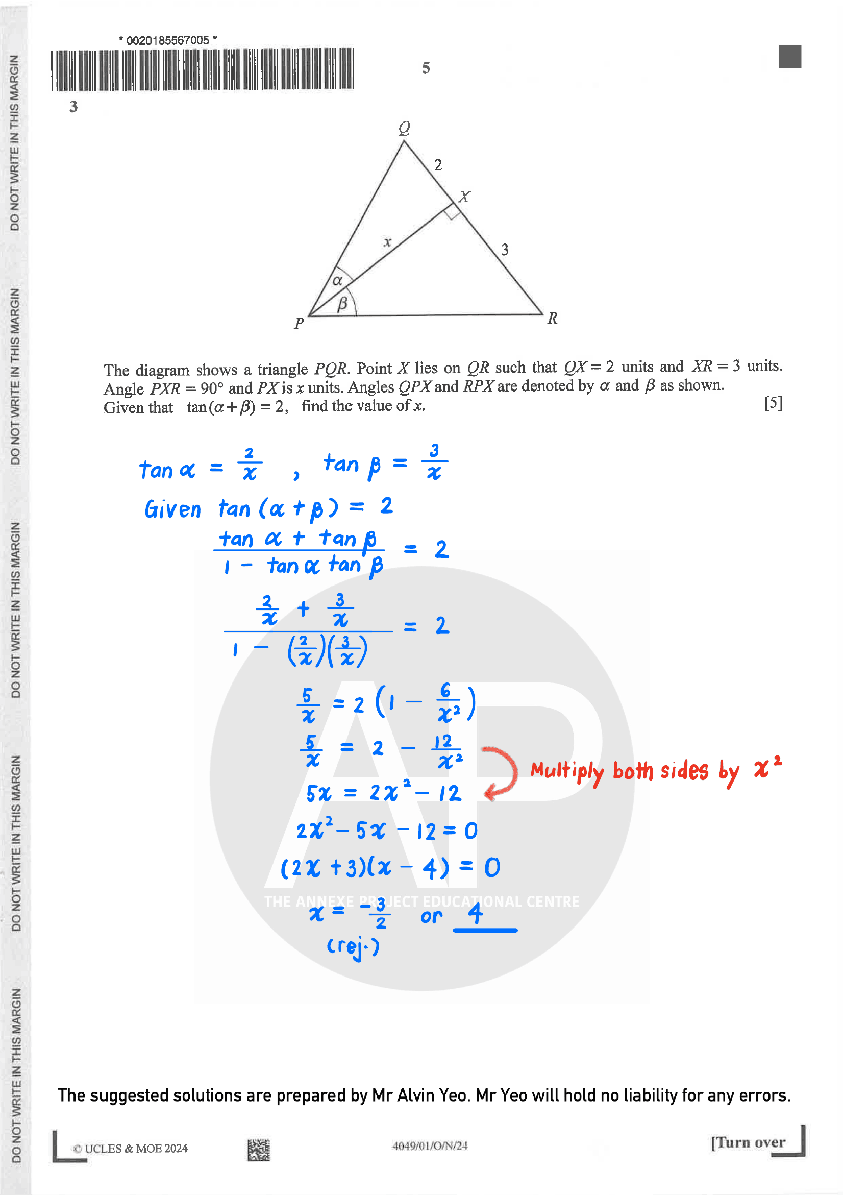 2024 O Level A Math Paper 1 Solutions page 5