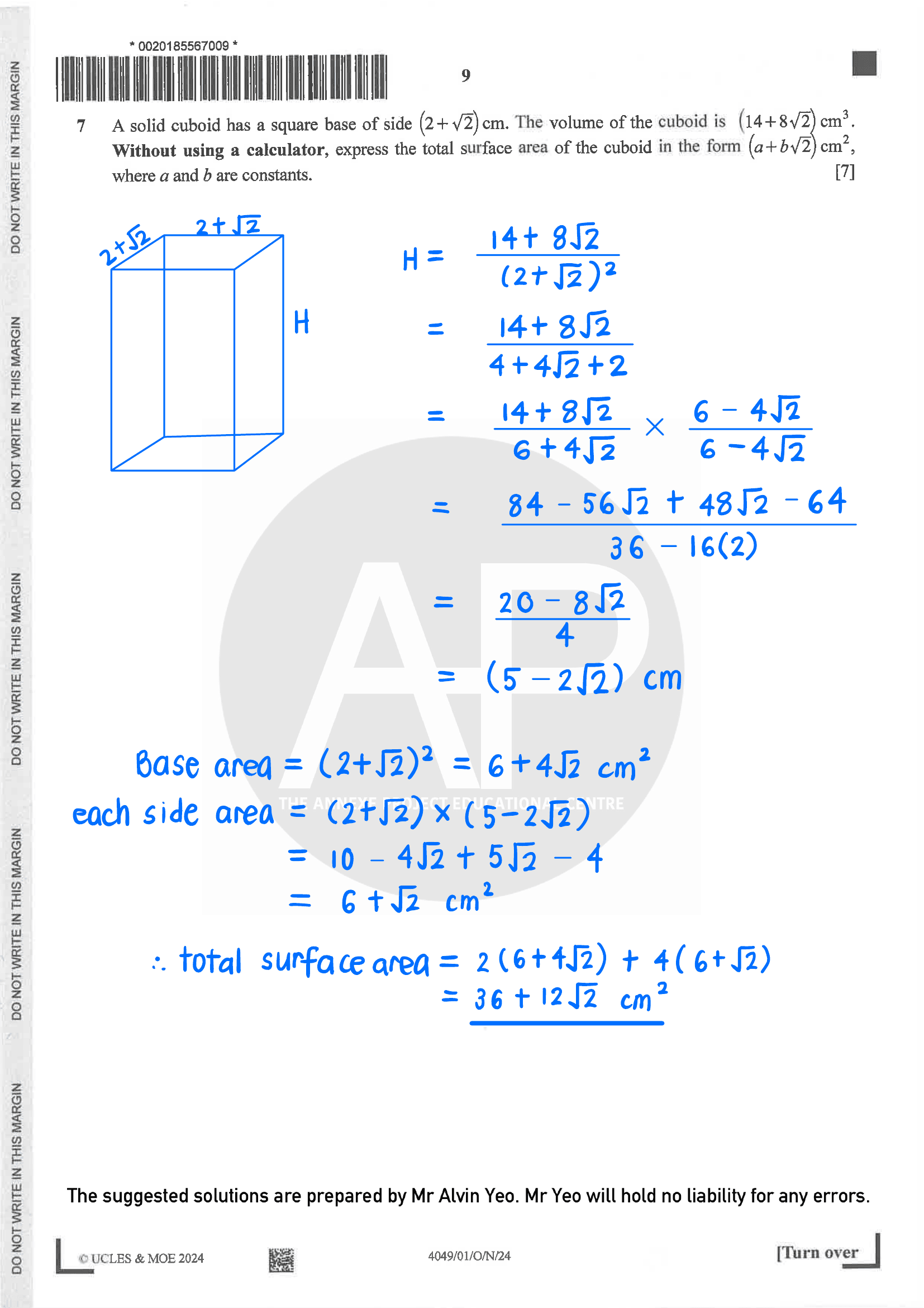 2024 O Level A Math Paper 1 Solutions page 9