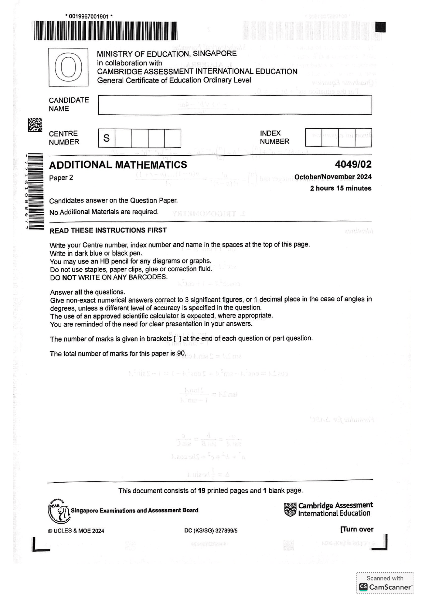 2024 O Level A Math Paper 2 Solutions page 01