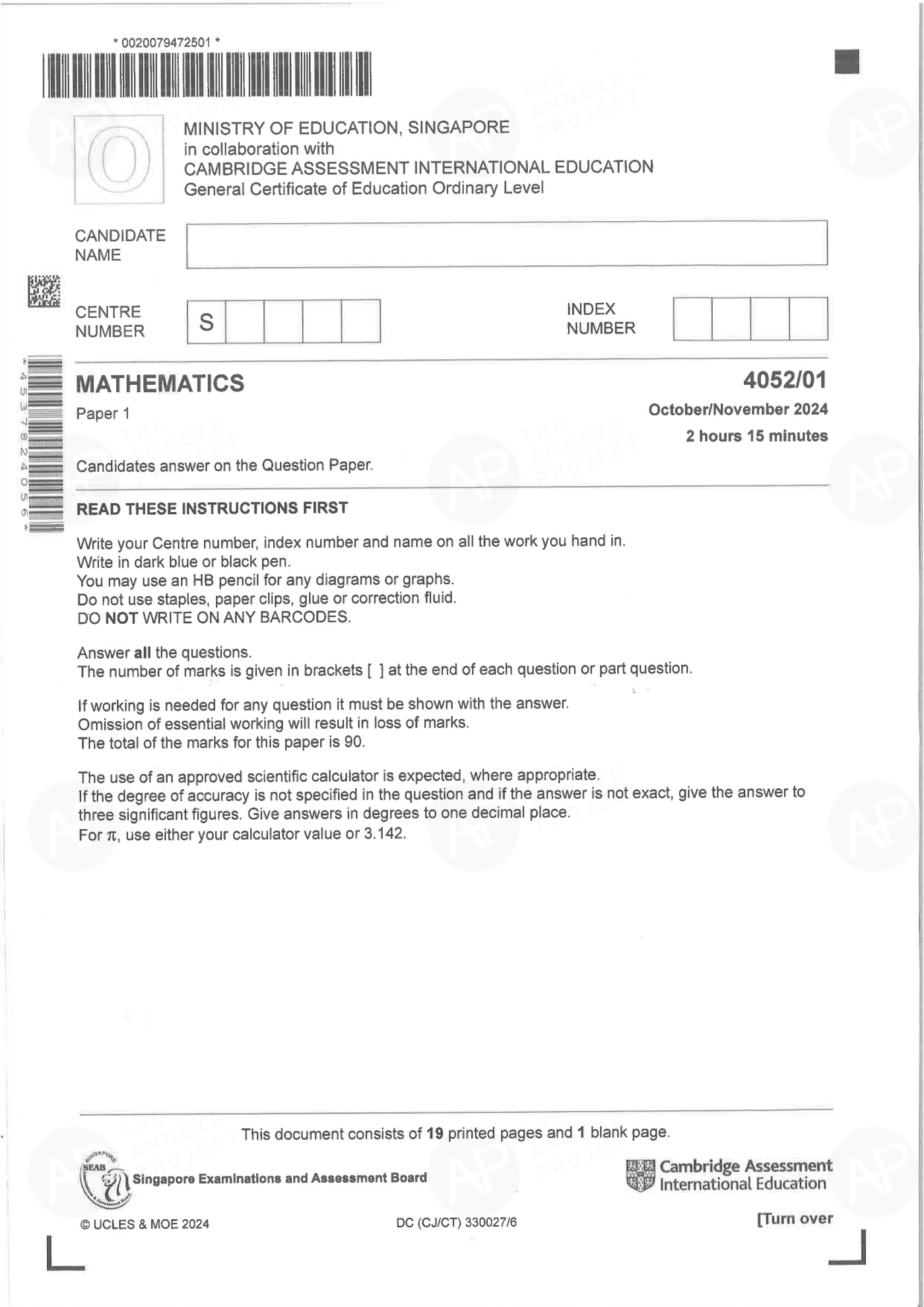 2024 O Level Elementary Mathematics Paper 1 Solutions page 01 fs8