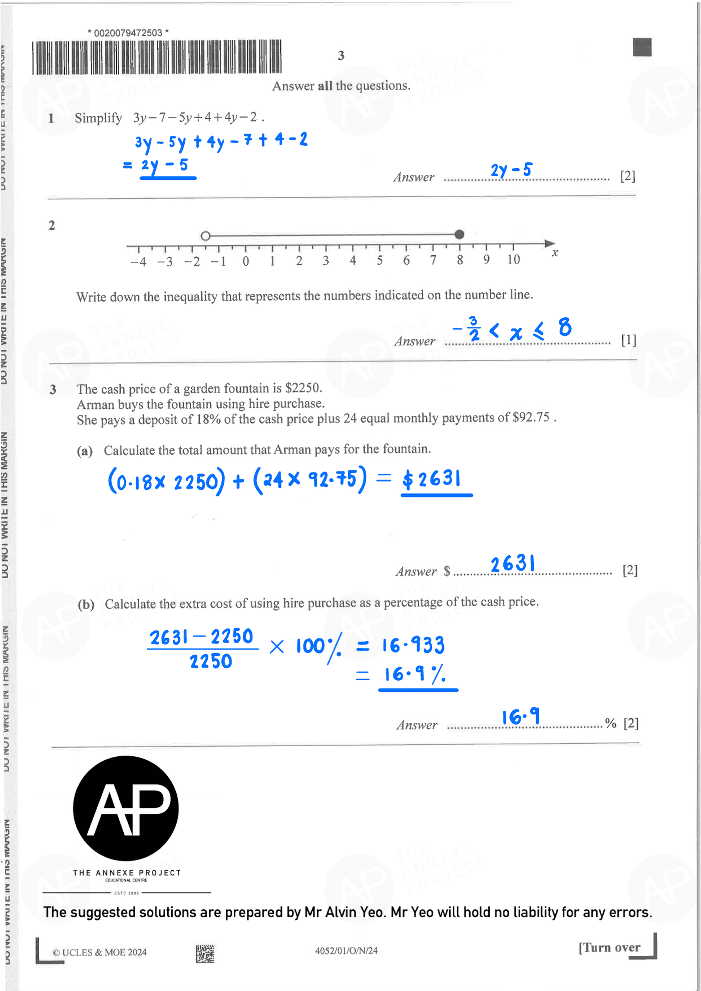 2024 O Level Elementary Mathematics Paper 1 Solutions page 03 fs8
