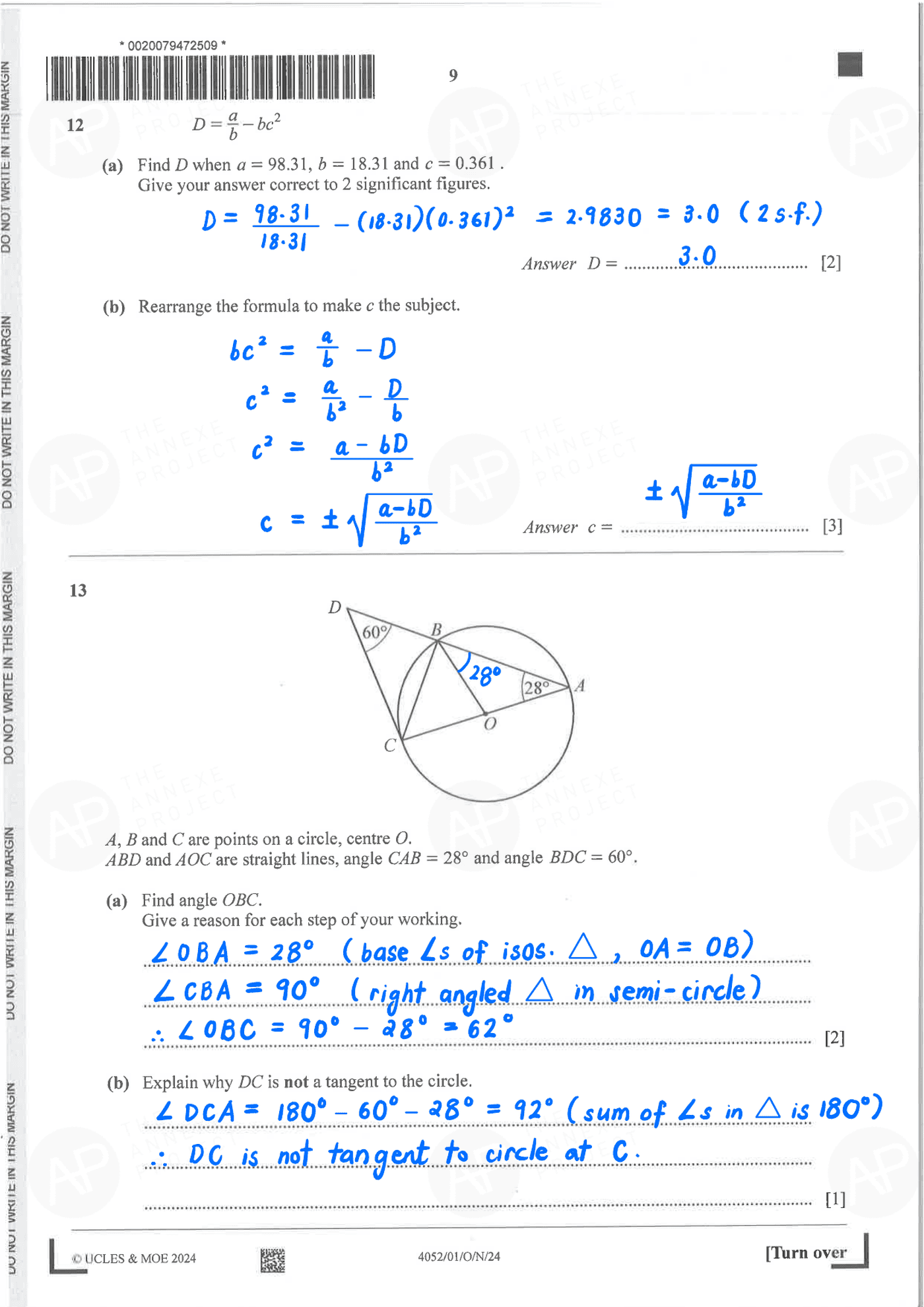 2024 O Level Elementary Mathematics Paper 1 Solutions page 09 fs8