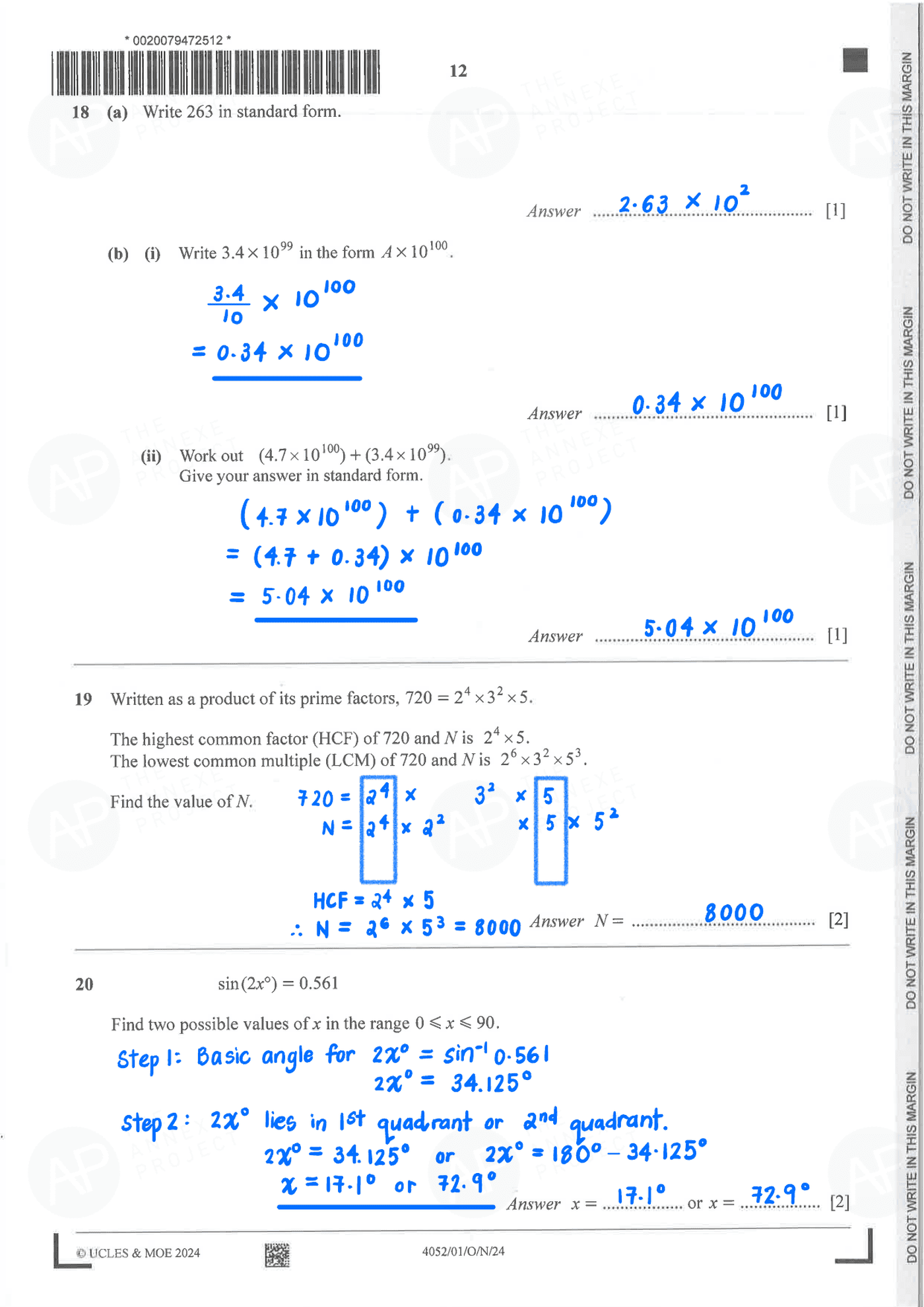2024 O Level Elementary Mathematics Paper 1 Solutions page 12 fs8