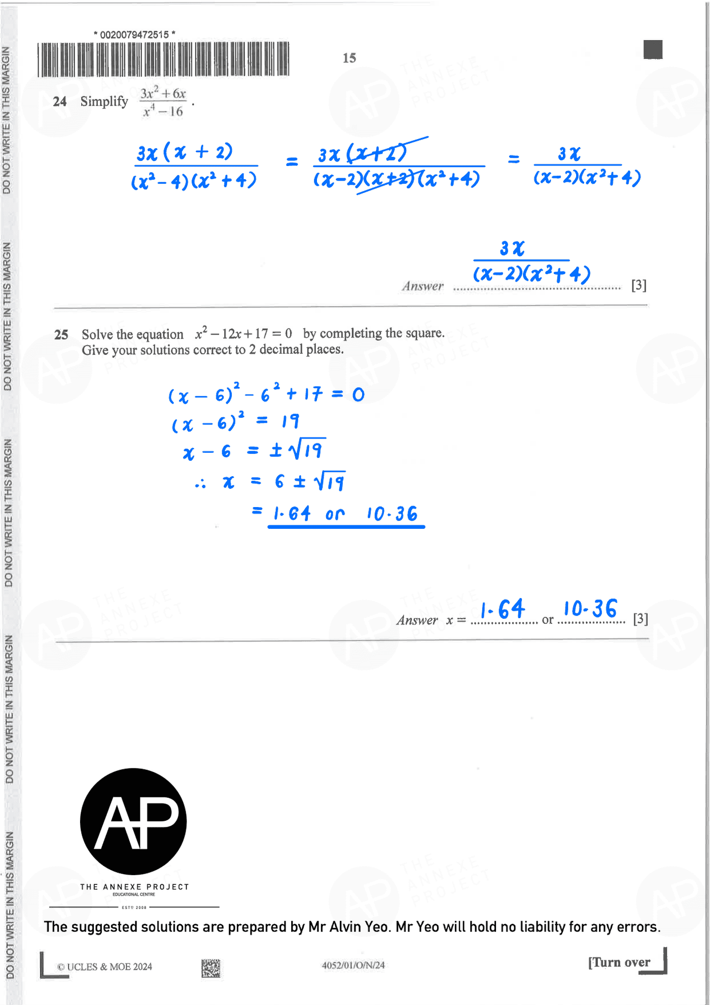 2024 O Level Elementary Mathematics Paper 1 Solutions page 15 fs8