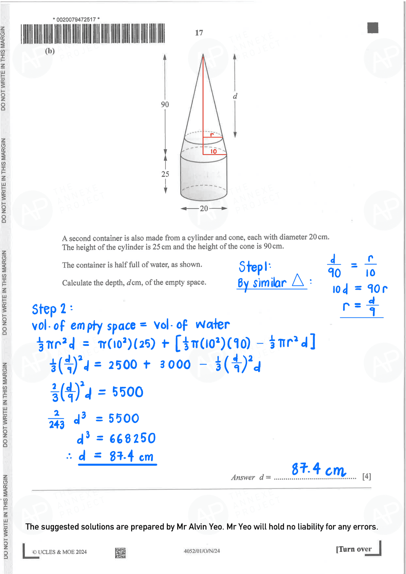 2024 O Level Elementary Mathematics Paper 1 Solutions page 17 fs8