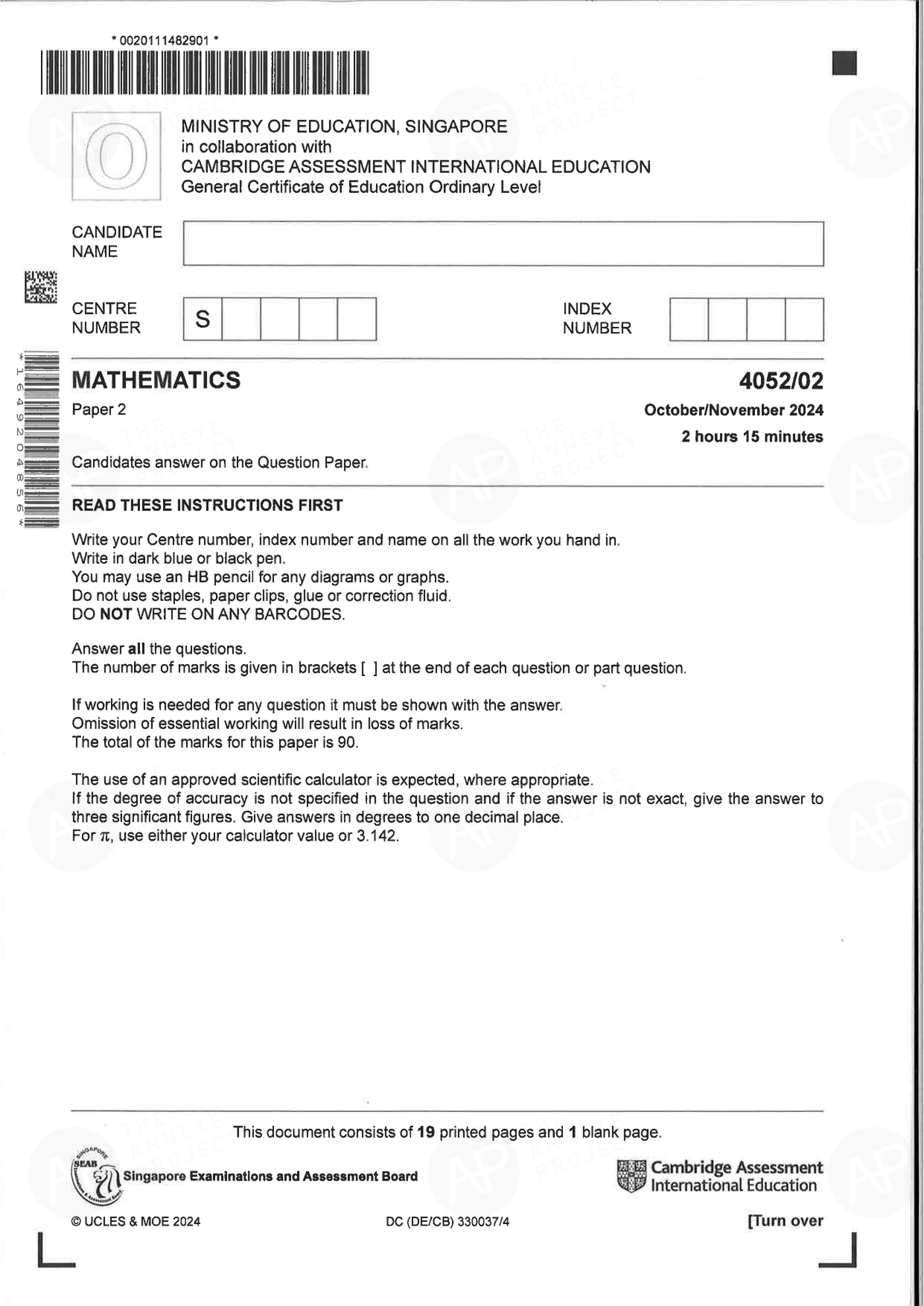 2024 O Level Elementary Mathematics Paper 2 Solutions page 01 fs8