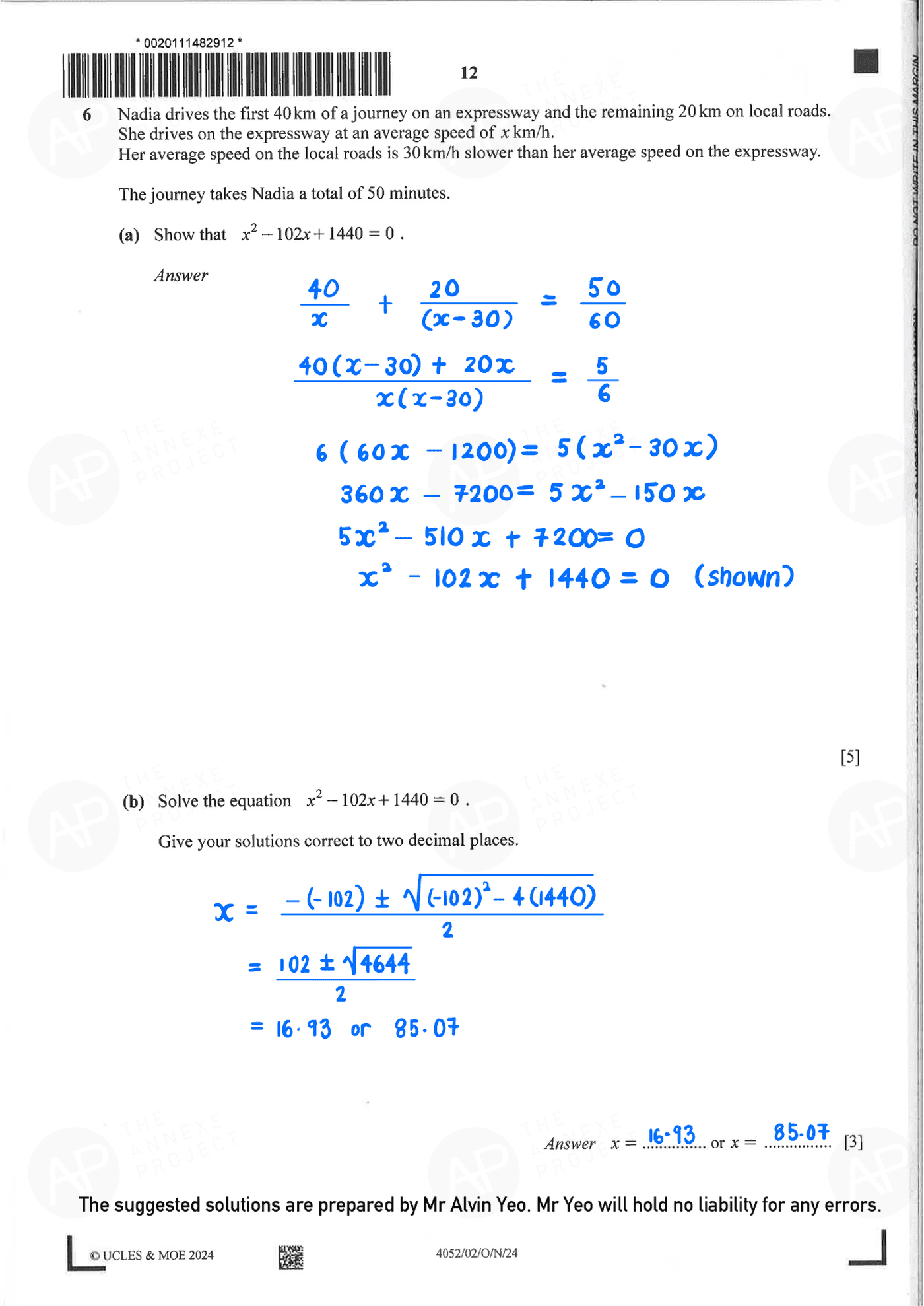 2024 O Level Elementary Mathematics Paper 2 Solutions page 12 fs8