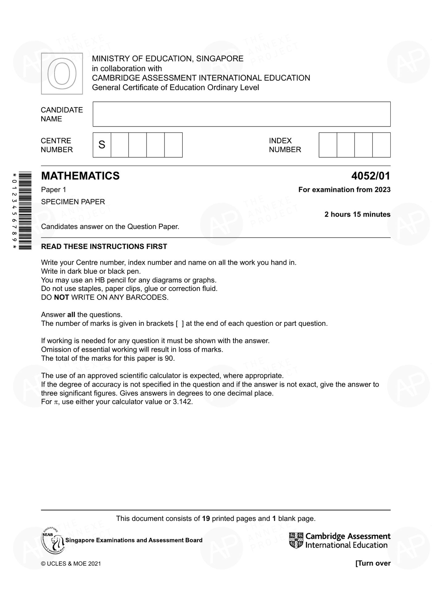 Annexe Project 2023 O Level Elementary Mathematics Specimen Paper 1 page 01 fs8