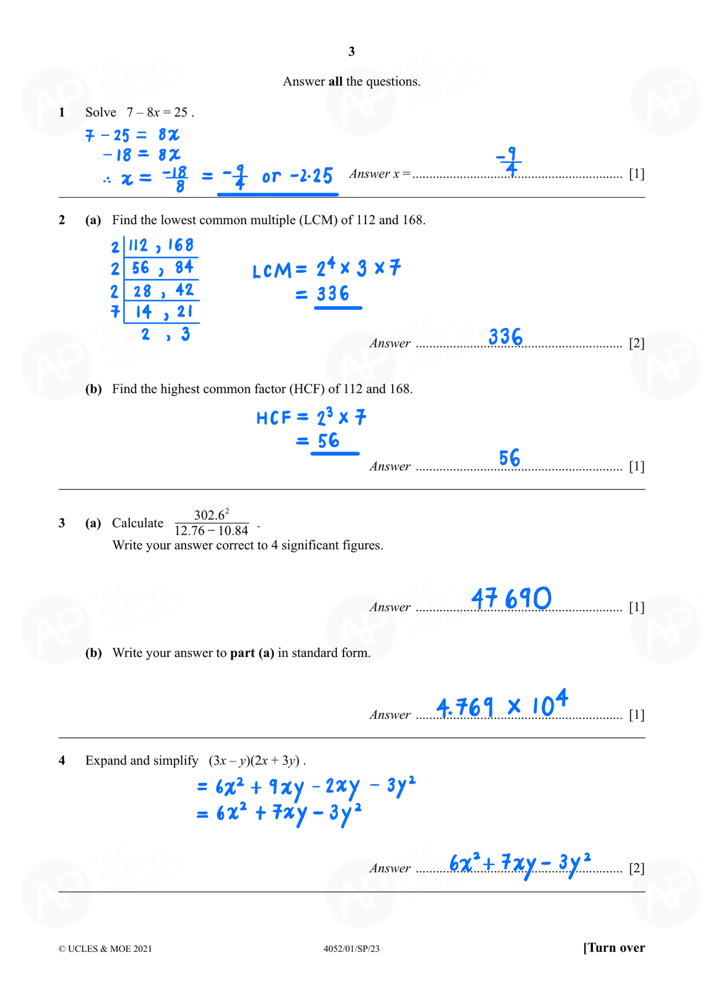 Annexe Project 2023 O Level Elementary Mathematics Specimen Paper 1 page 03 fs8