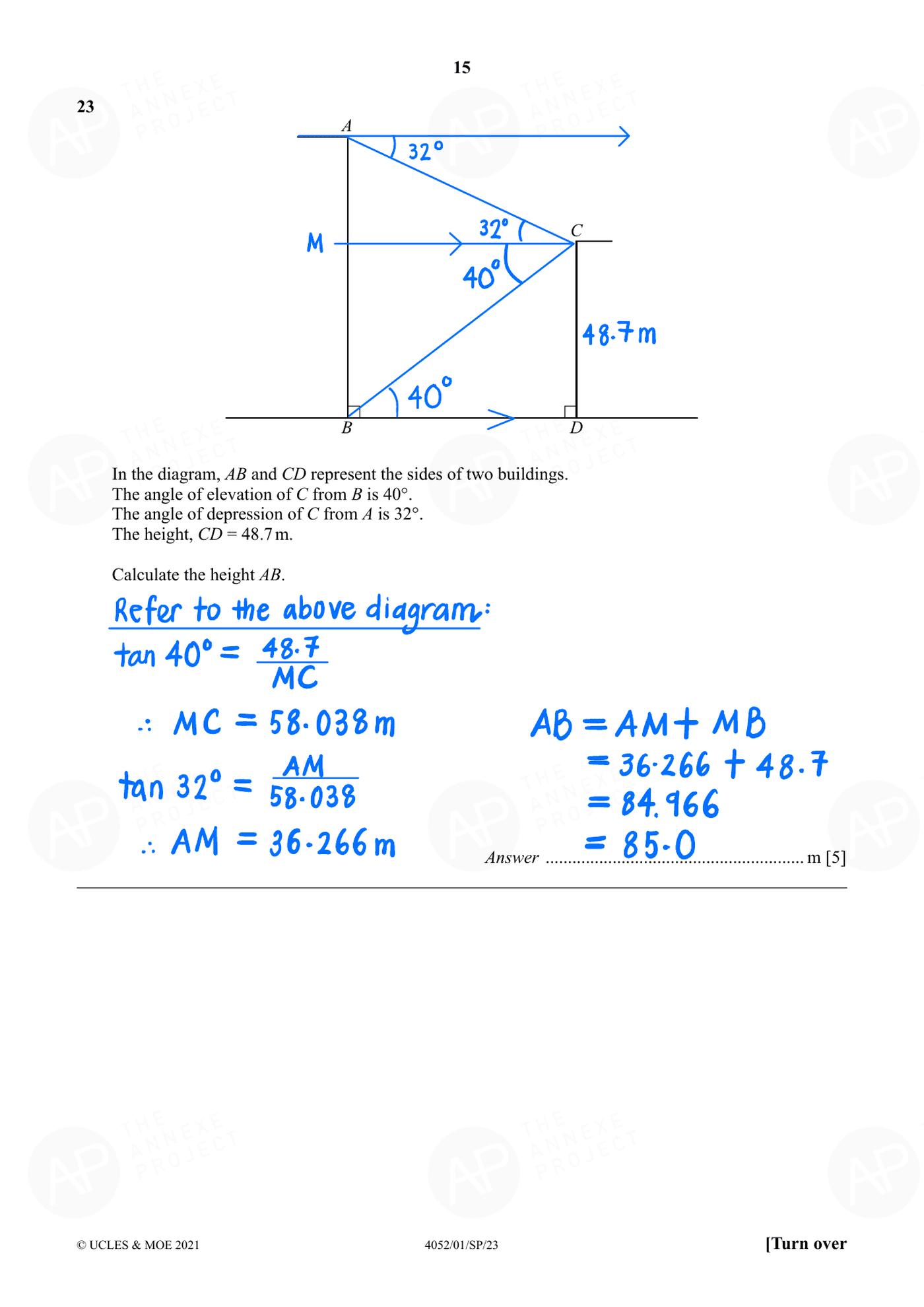 Annexe Project 2023 O Level Elementary Mathematics Specimen Paper 1 page 15 fs8